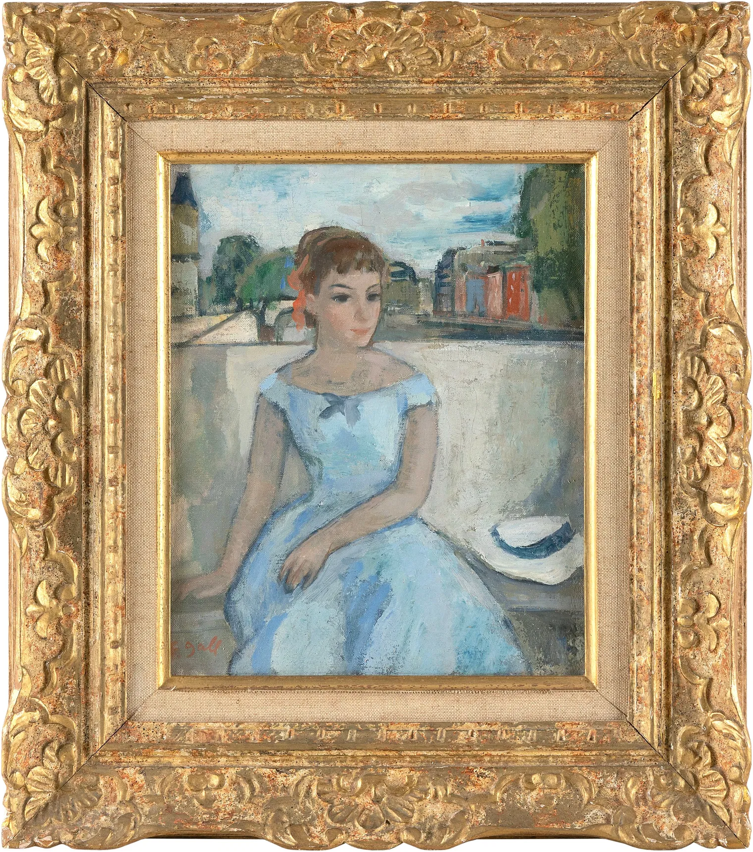François Gall - Jeune femme en robe bleue