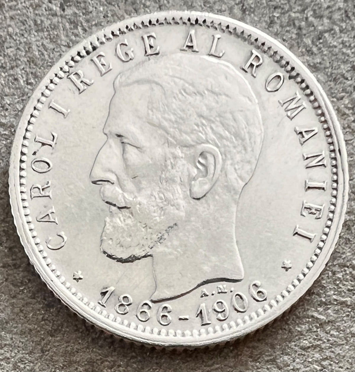 MONEDĂ COMEMORATIVĂ 1 LEU CAROL I, 1906, ARGINT