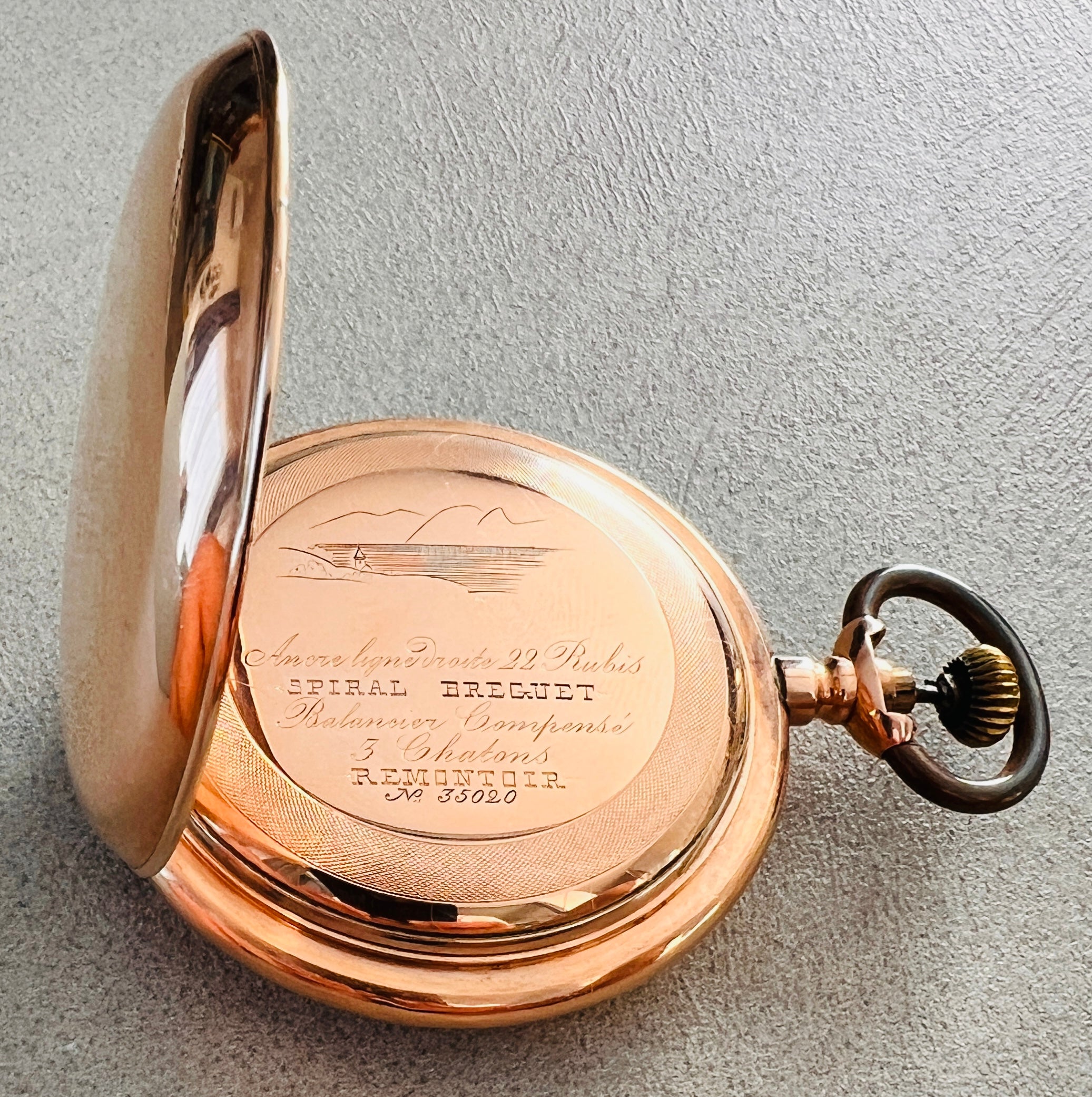 Ceas de buzunar aur 14K, 55 mm, 22 rubine, Spiral Breguet – tip hunter, N° 35020, 1890-1915 - Artiss