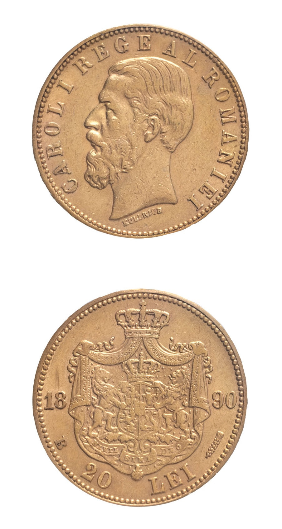 Monedă 20 Lei 1890, Carol I Rege al României, aur