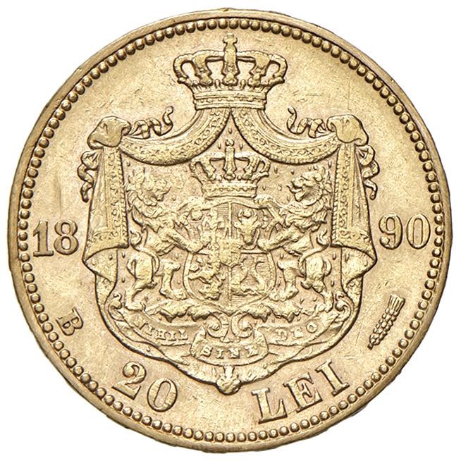 Monedă 20 Lei 1890, Carol I Rege al României, aur