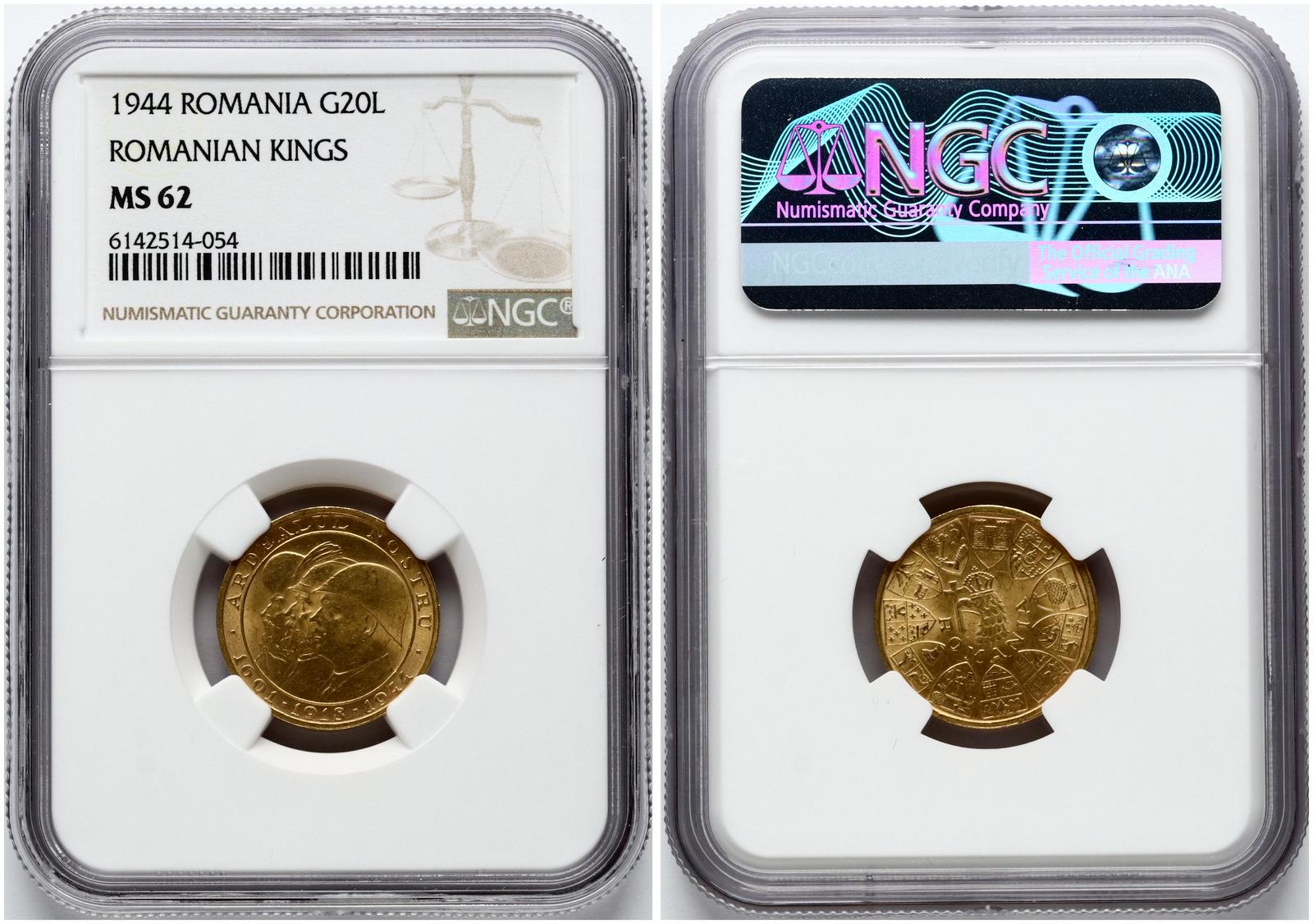 Monedă jubiliară "Ardealul nostru", cu valoarea de 20 de lei, 1944, Aur