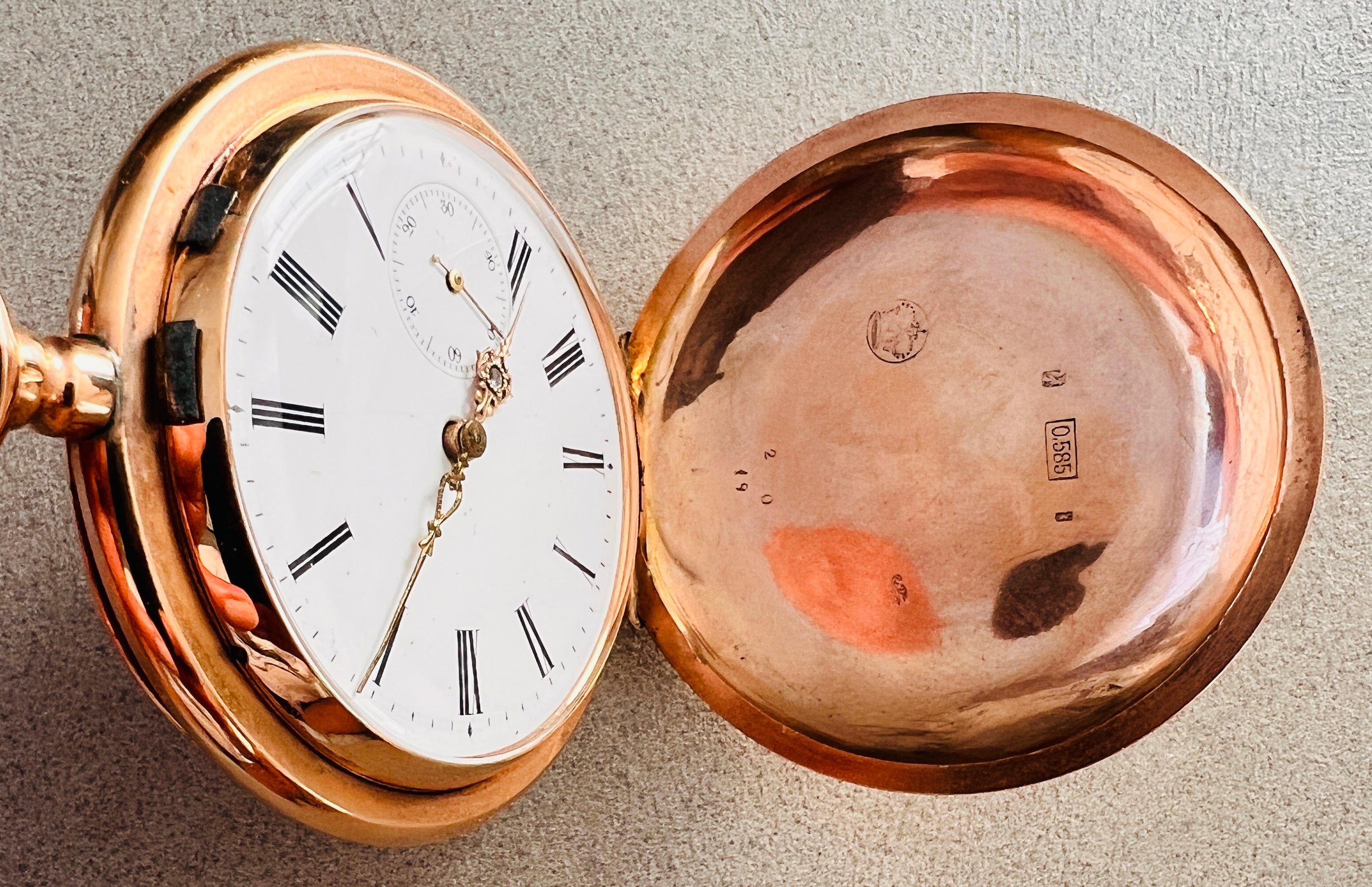 Ceas de buzunar aur 14K, 55 mm, 22 rubine, Spiral Breguet – tip hunter, N° 35020, 1890-1915 - Artiss