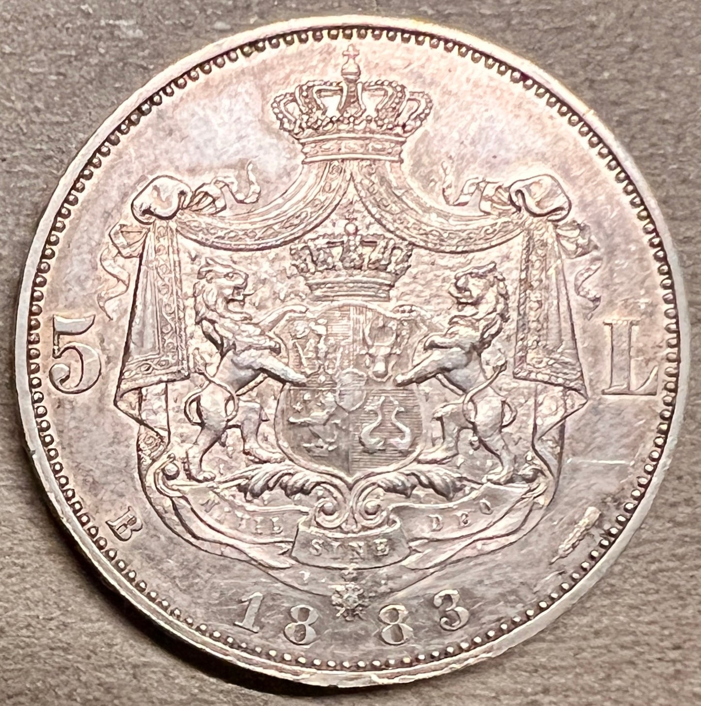Monedă 5 lei Carol I, 1883, argint