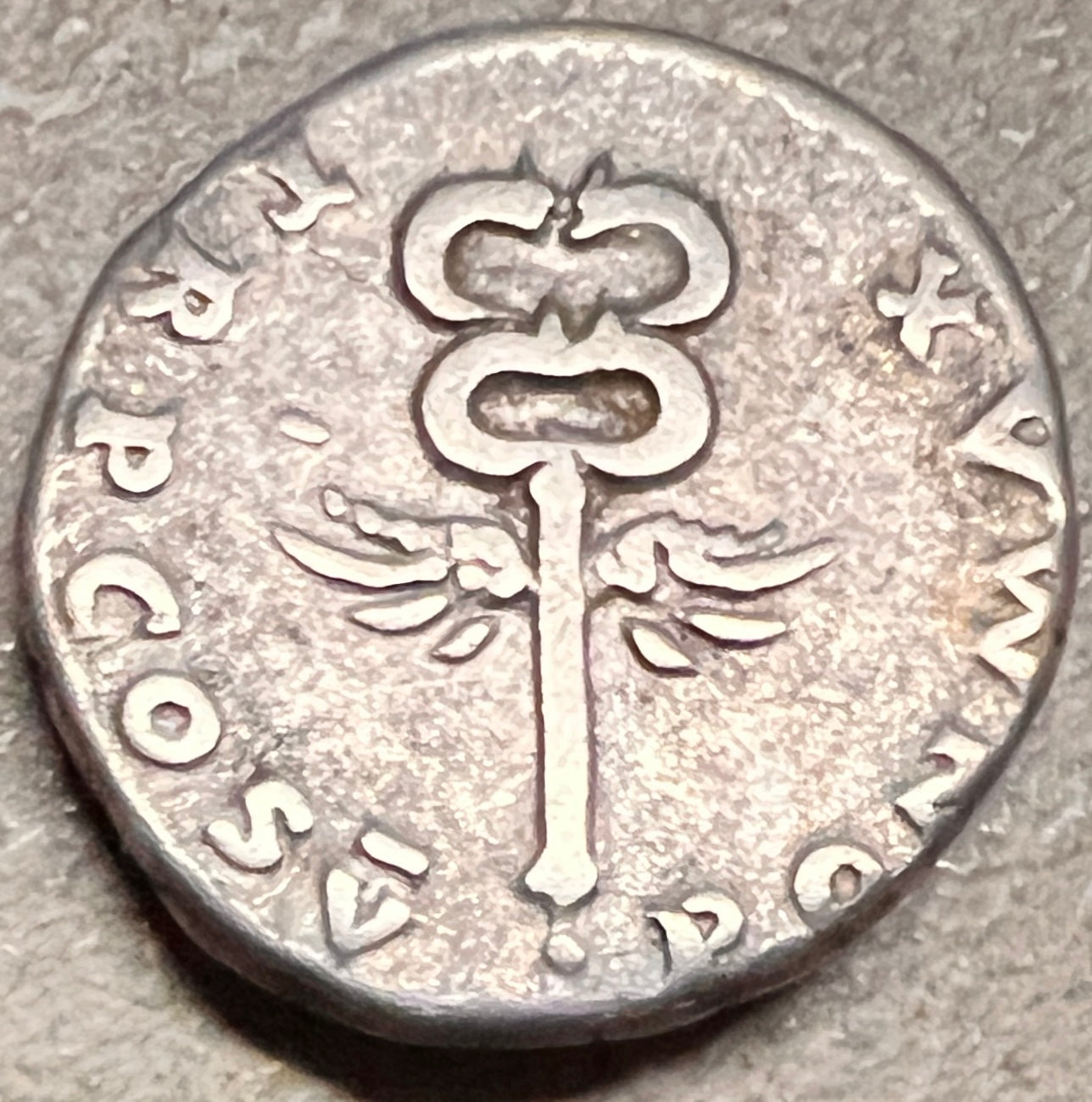 Monedă Denarius, Vespasian, tip Caduceus inaripat, 69-79 e.n., argint (clasata Fond)