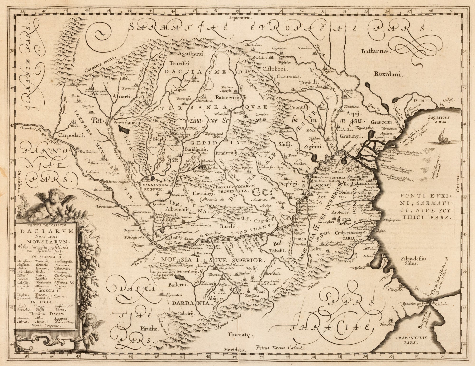 Hartă ”Dacia și Moesia”, de Jan Janssonius, Amsterdam, cca. 1650