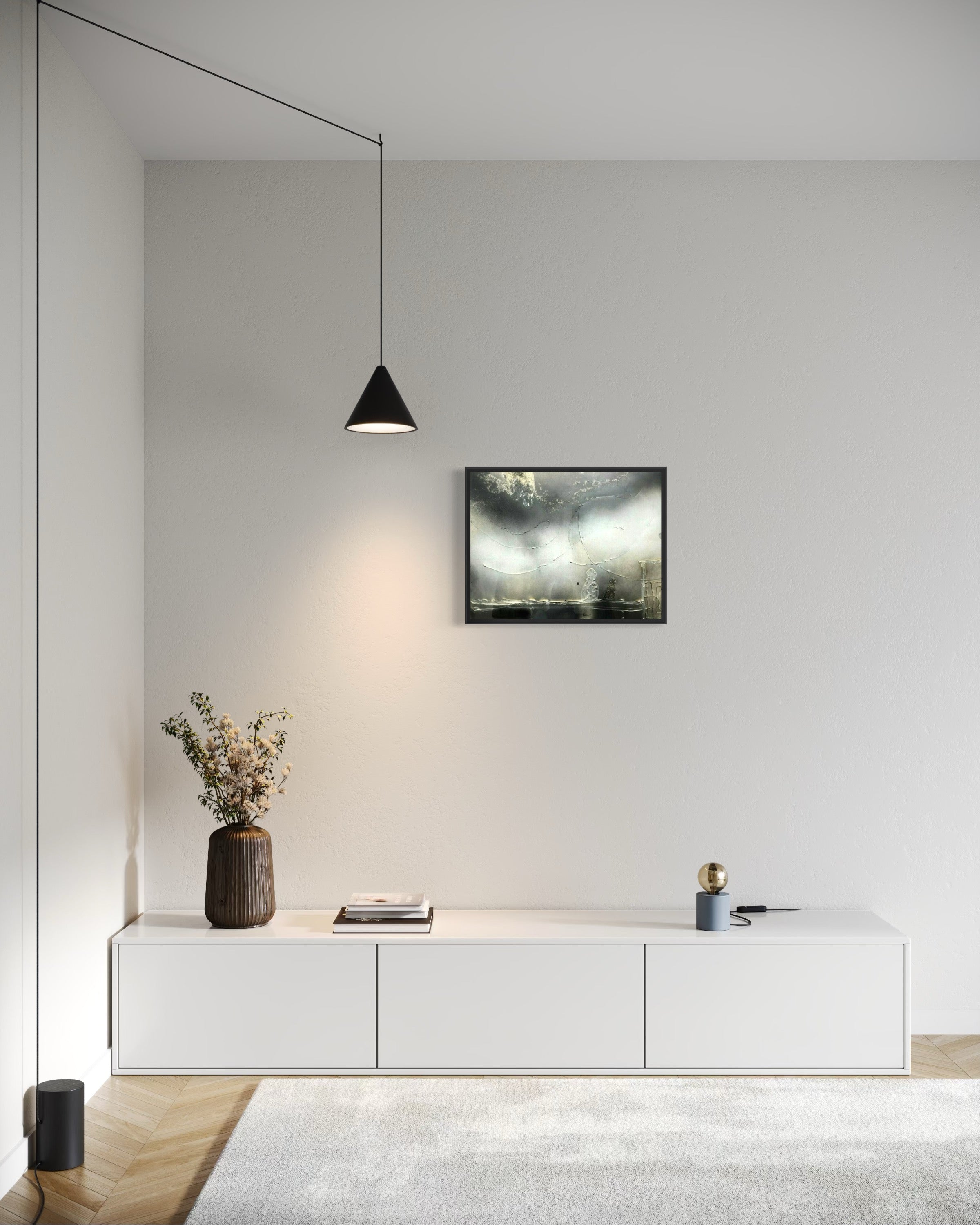 Paul Ackerman - Personnages dans un paysage fantastique en blanc et noir