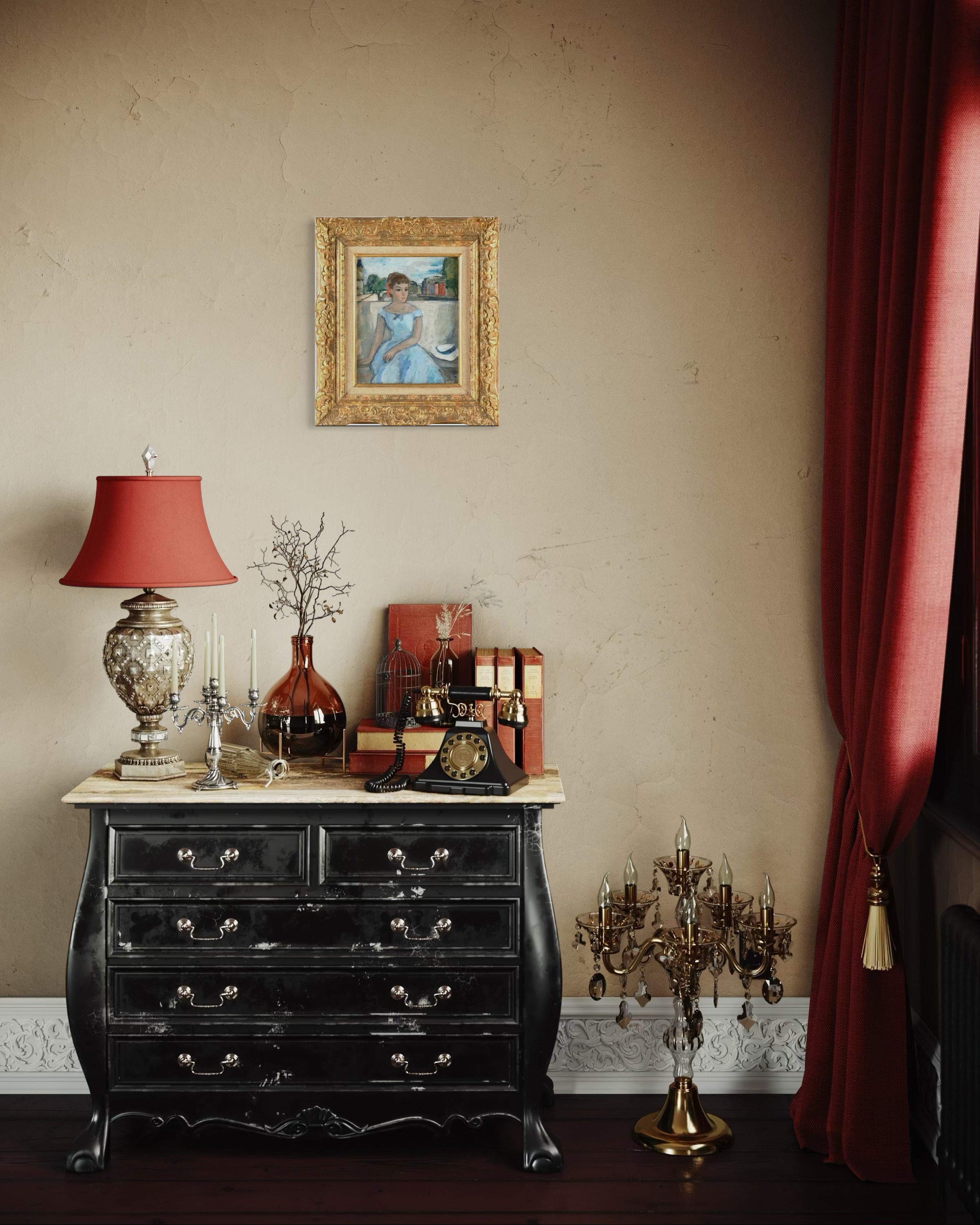 François Gall - Jeune femme en robe bleue