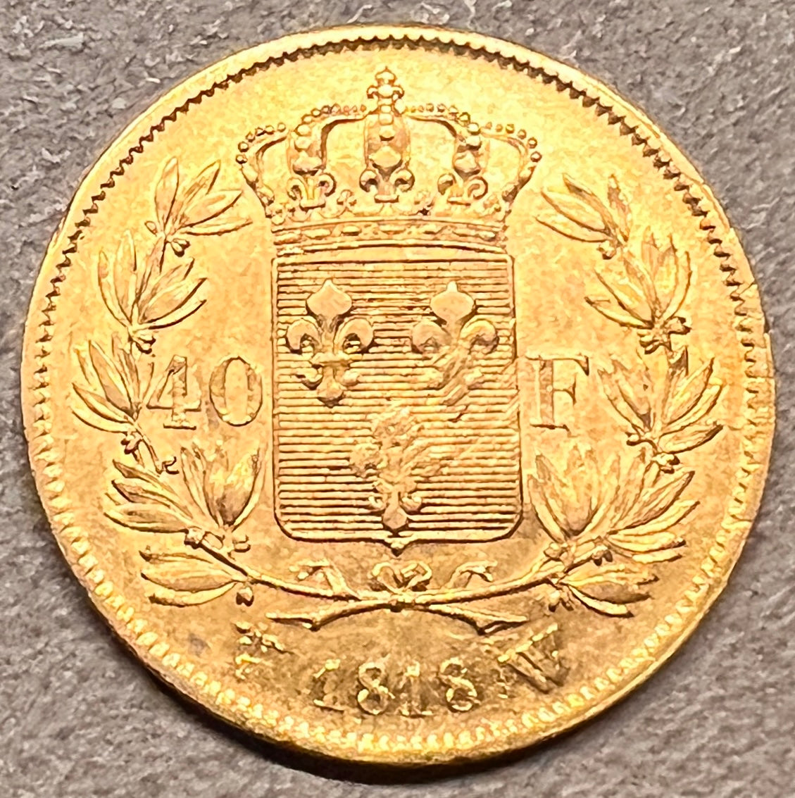 COIN 40 fr. Louis XVIII 1, Paris, 1818, FRANCE, GOLD