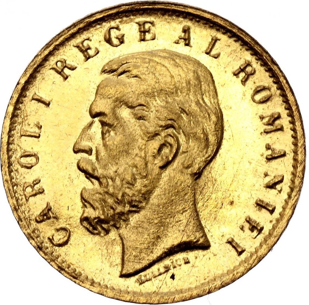 Monedă 20 Lei 1883, Carol I Rege al României, fantasy miniature, aur