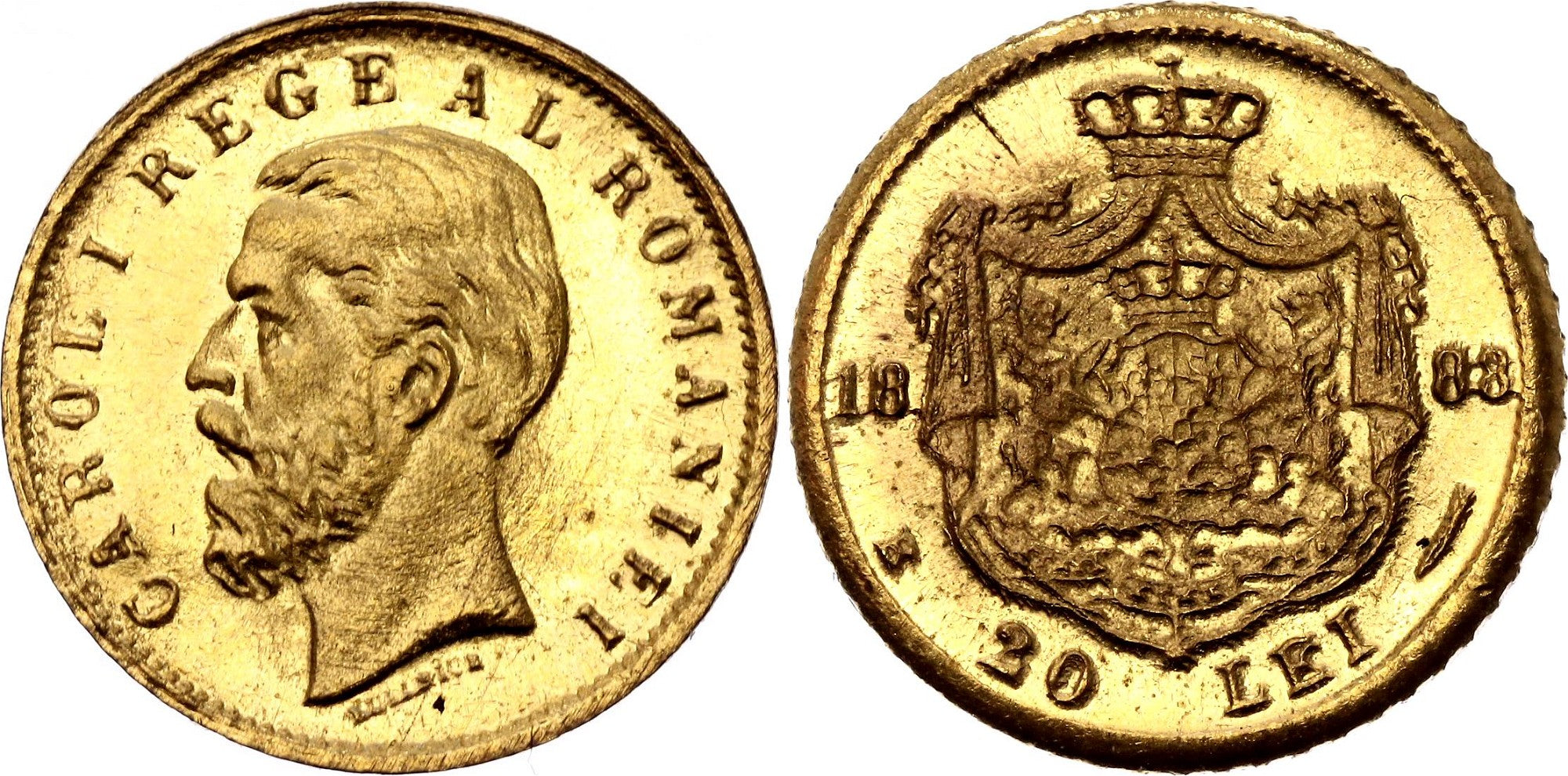 Monedă miniatură 20 Lei 1883, Carol I Rege al României, aur - Artiss