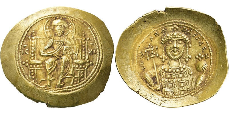 Monedă Nomisma Histamenon, Mihail al VII-lea Ducas, Imperiul Bizantin, 1071–1078 e.n., aur (clasată fond)