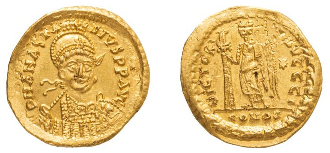 Monedă Solidus, Anastasius, Imperiul Bizantin, 507-518 e.n, aur (În clasare) - Artiss