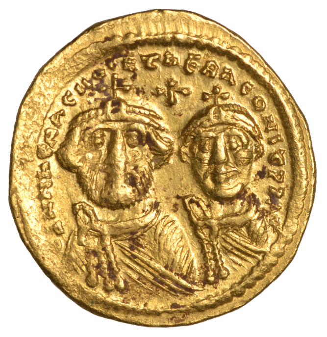 Monedă Solidus, Heraclius, Imperiul Bizantin, 613-638 e.n., aur (clasată tezaur)