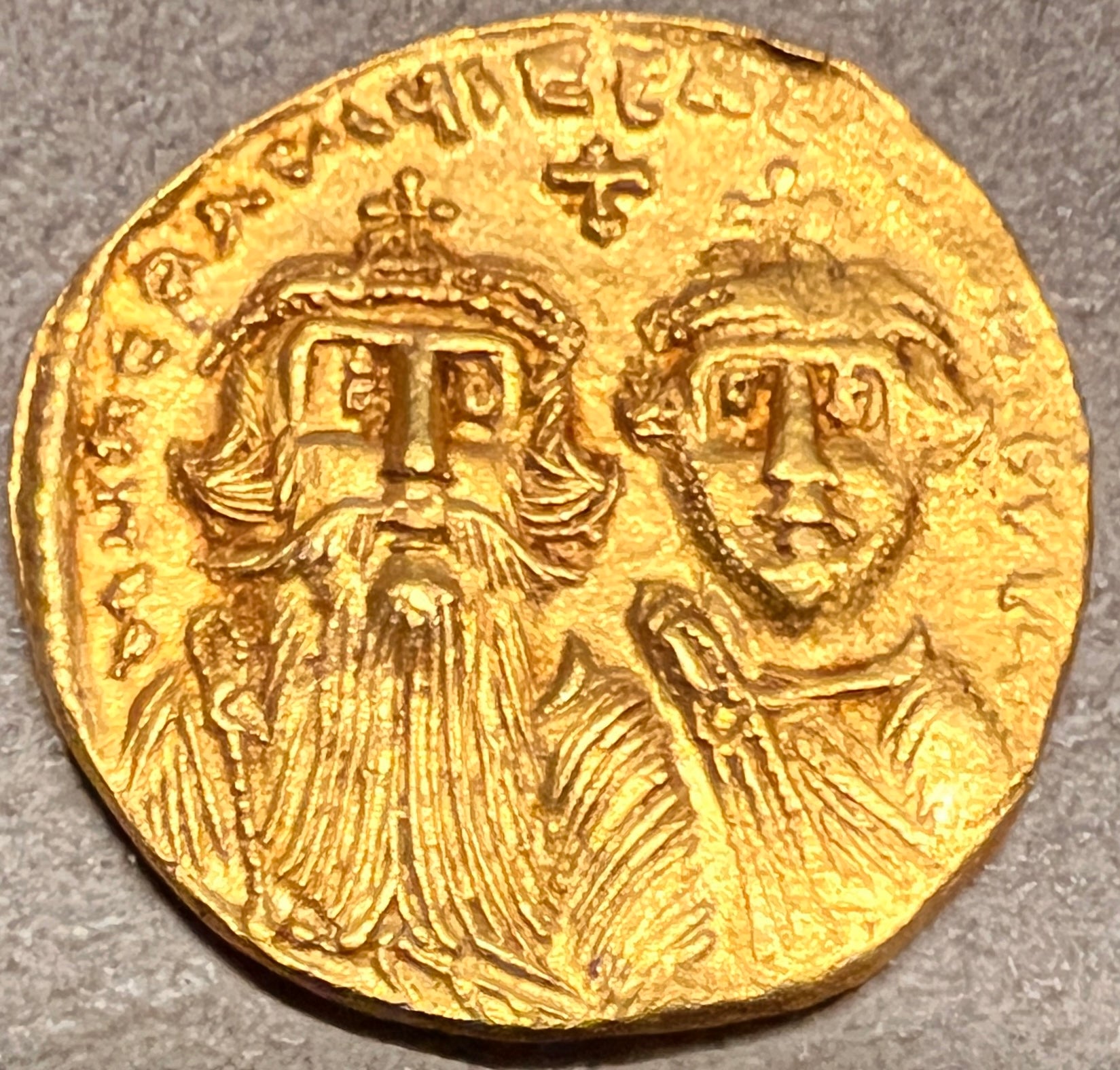 Monedă Solidus, Heraclius și Heraclius Constantin, Imperiul Bizantin, 629-632 e.n., aur (clasată tezaur)