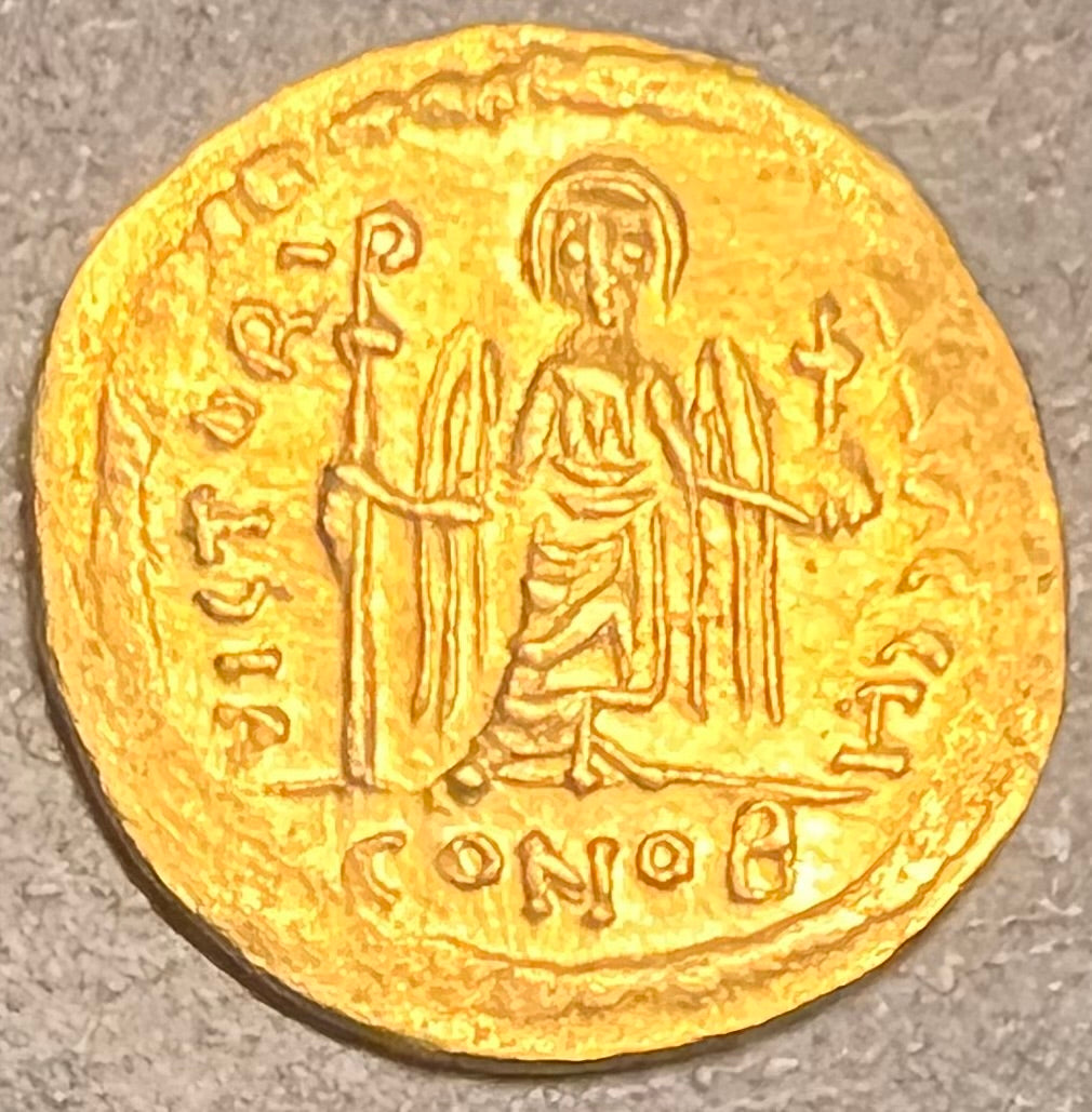 Monedă Solidus, Focas, Imperiul Bizantin, 603–607 e.n., aur (clasată tezaur)