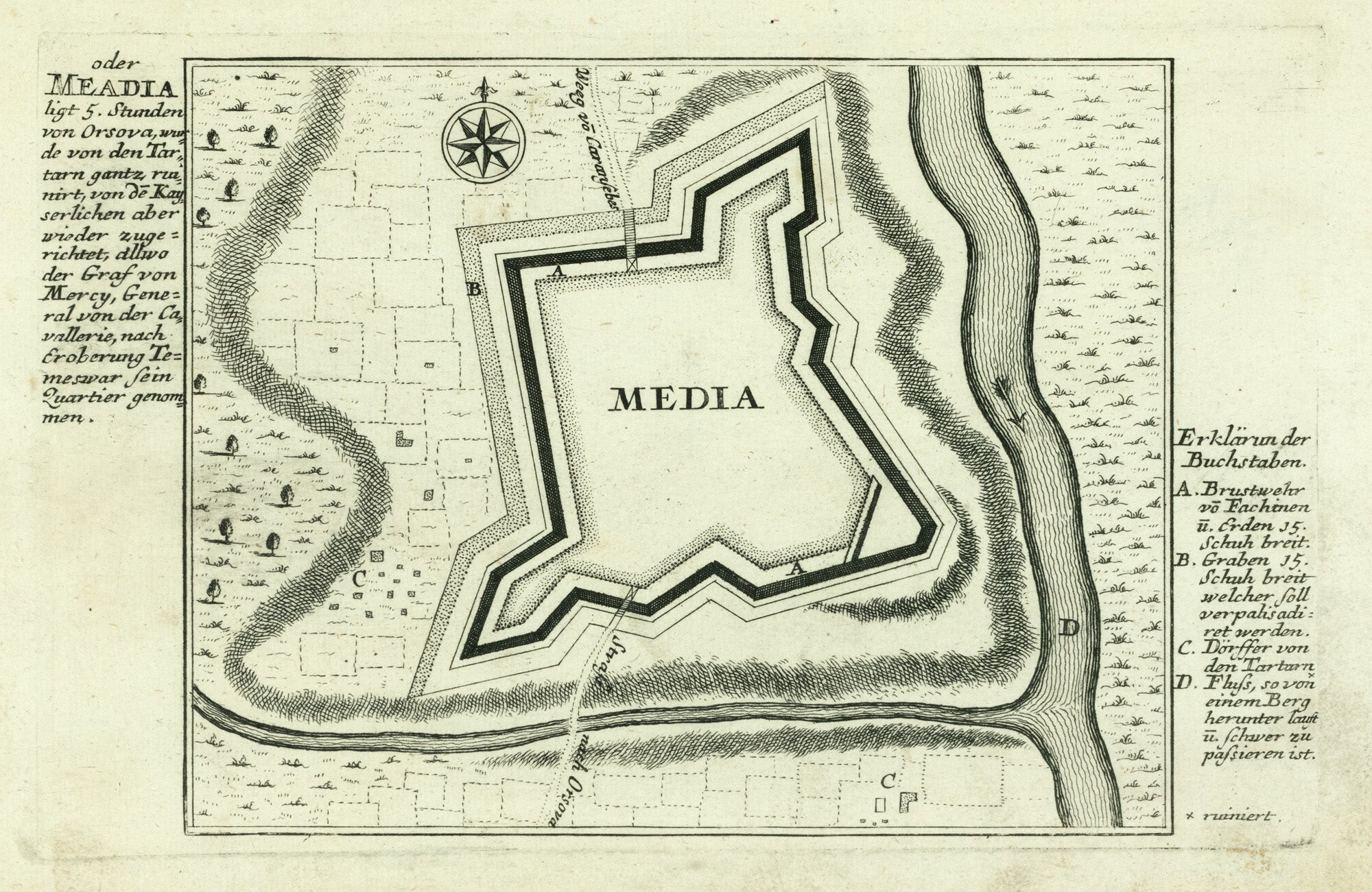 Vedută ”Mehadia”, de Gabriel Bodenehr, cca. 1720