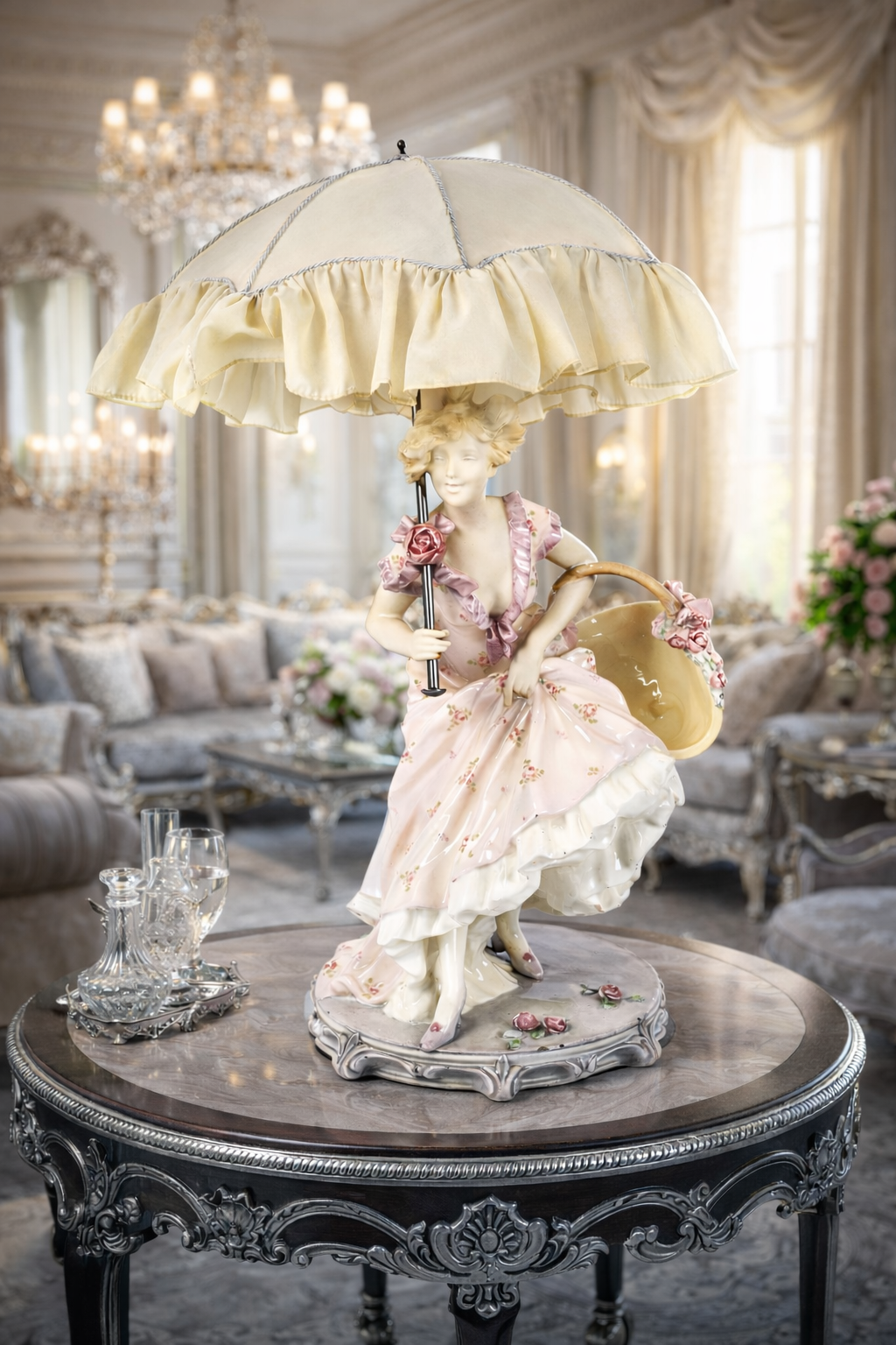 Lampă Rudolf Podany din porțelan Schauer, în stil Art Nouveau, ilustrând o figură feminină - Artiss