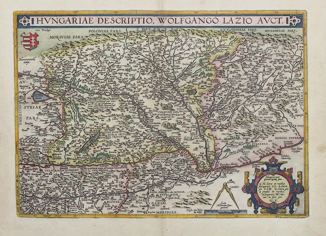 Hartă ”Hungariae Descriptio”, de Abraham Ortelius, atlasul Theatrum Orbis Terrarum, Antwerp, 1581 - Artiss