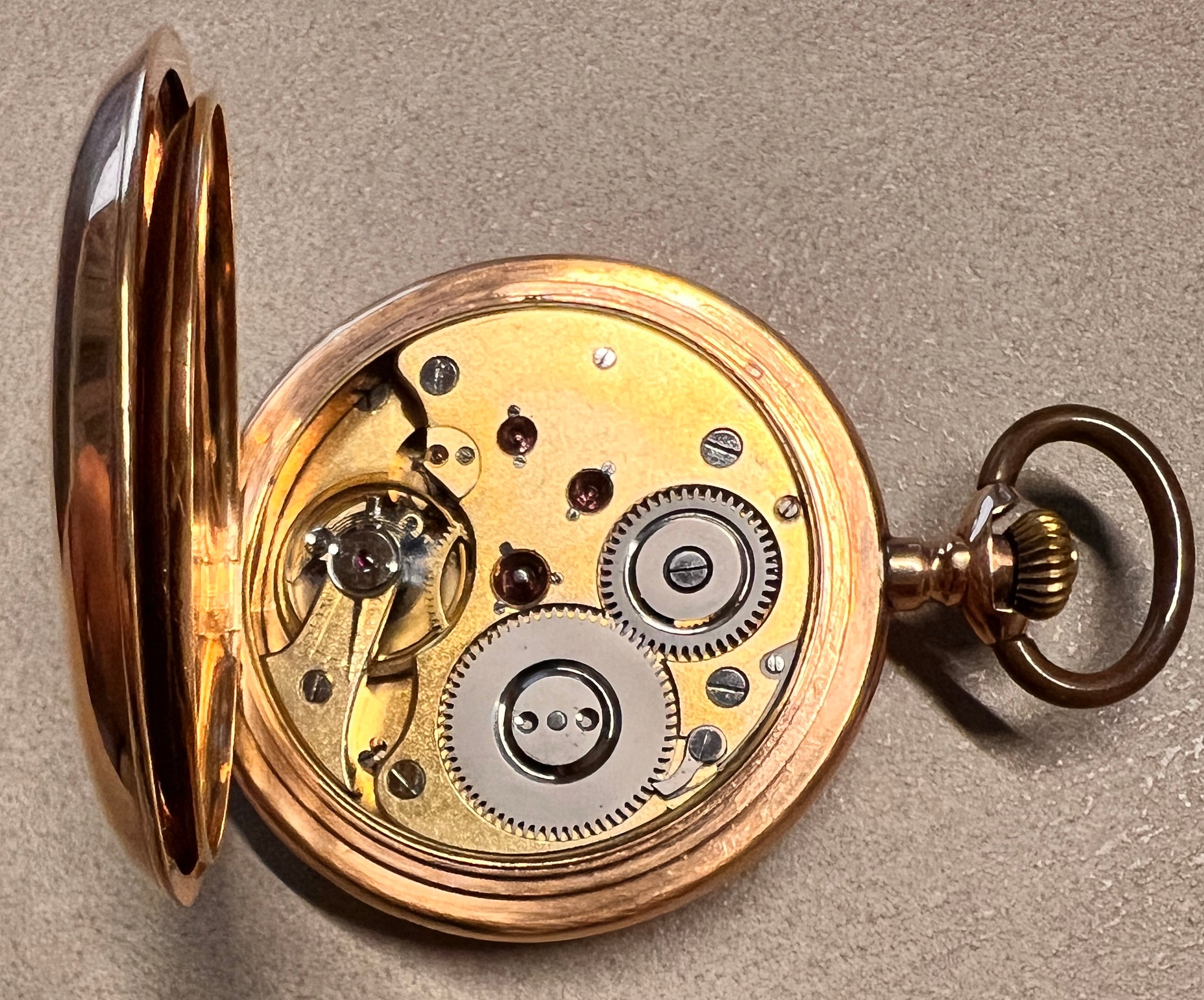 Ceas de buzunar aur 14K, 55 mm, 22 rubine, Spiral Breguet – tip hunter, N° 35020, 1890-1915 - Artiss