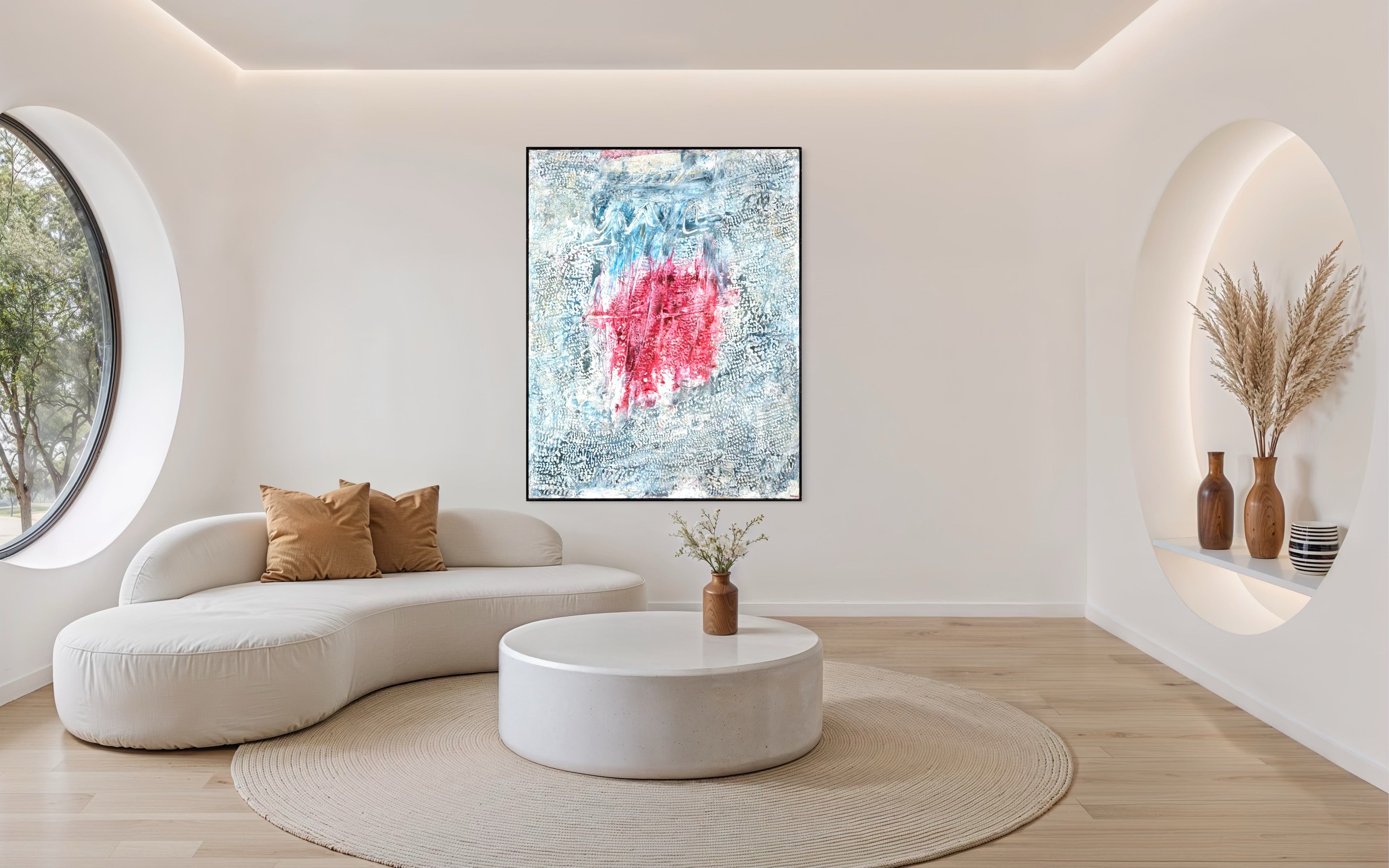 Horia Damian - Composition blanche centre rouge