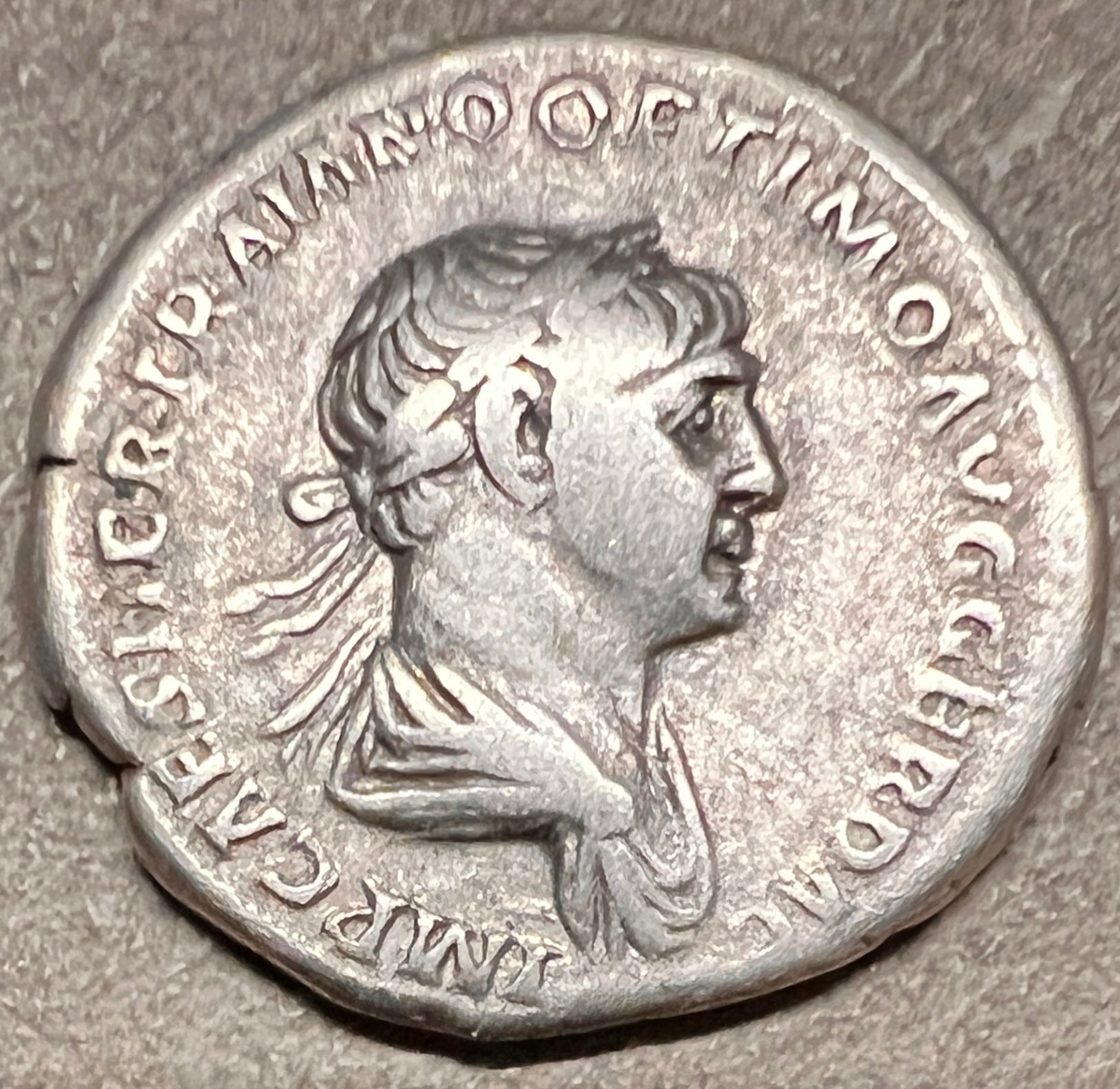 Monedă Denarius, Traian, tip Genius, 113-114 e.n., argint (clasată fond)