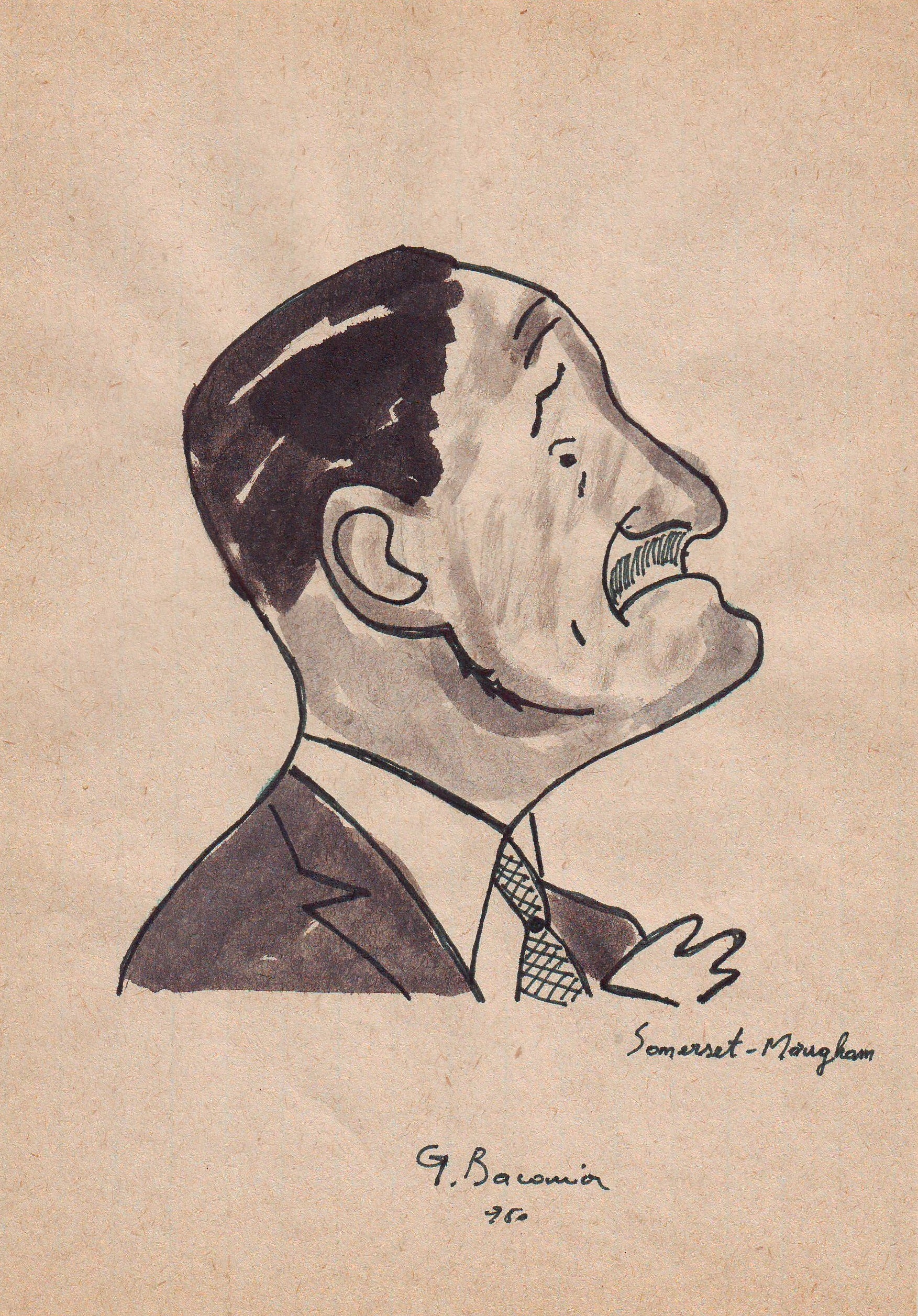 George Bacovia - Lot de 3 caricaturi (Dansatori, Mircea Eliade și Somerset Maugham) - Artiss