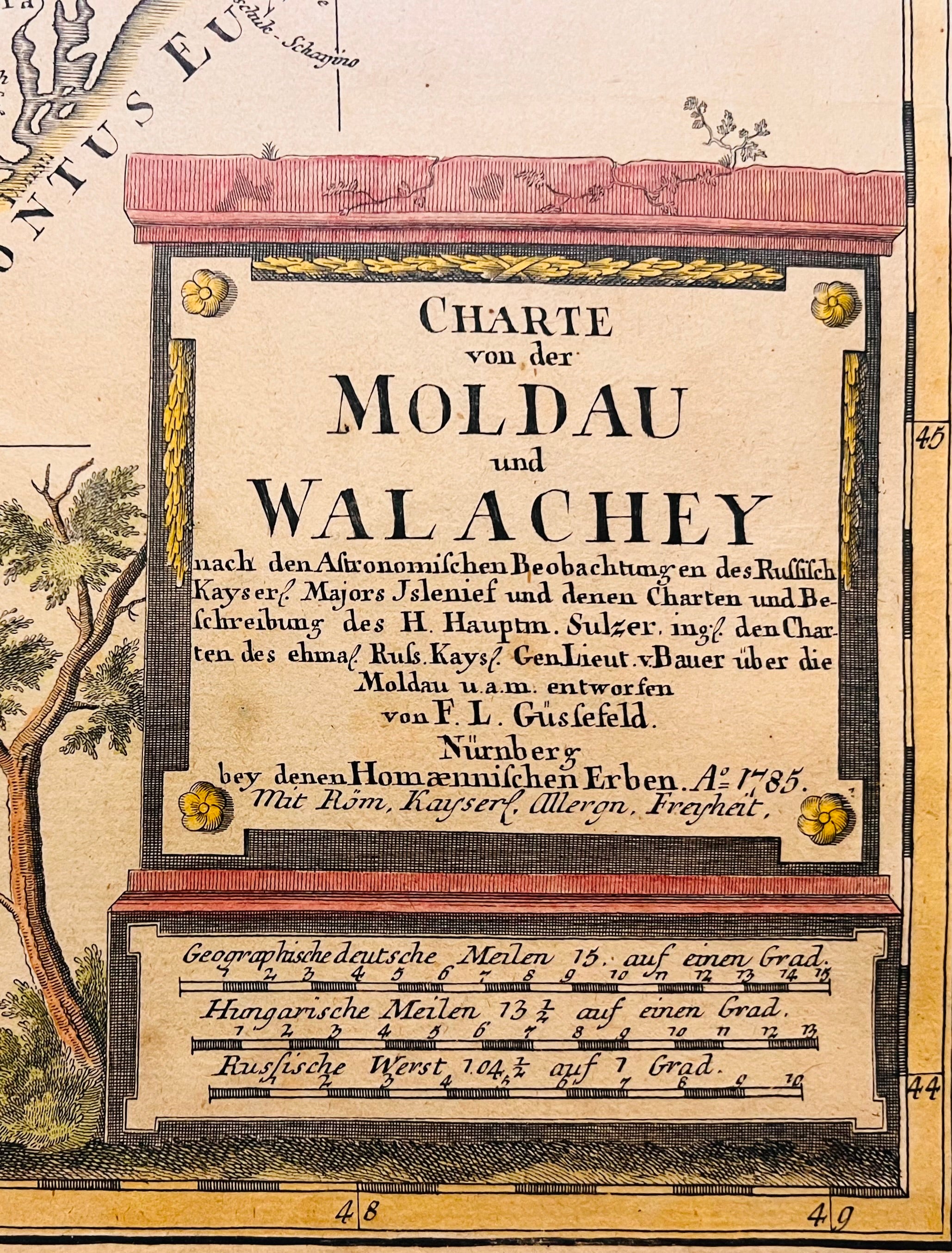Hartă "MOLDAU UND WALACHEY", de Johann Baptist Homann, Nürnberg, 1785