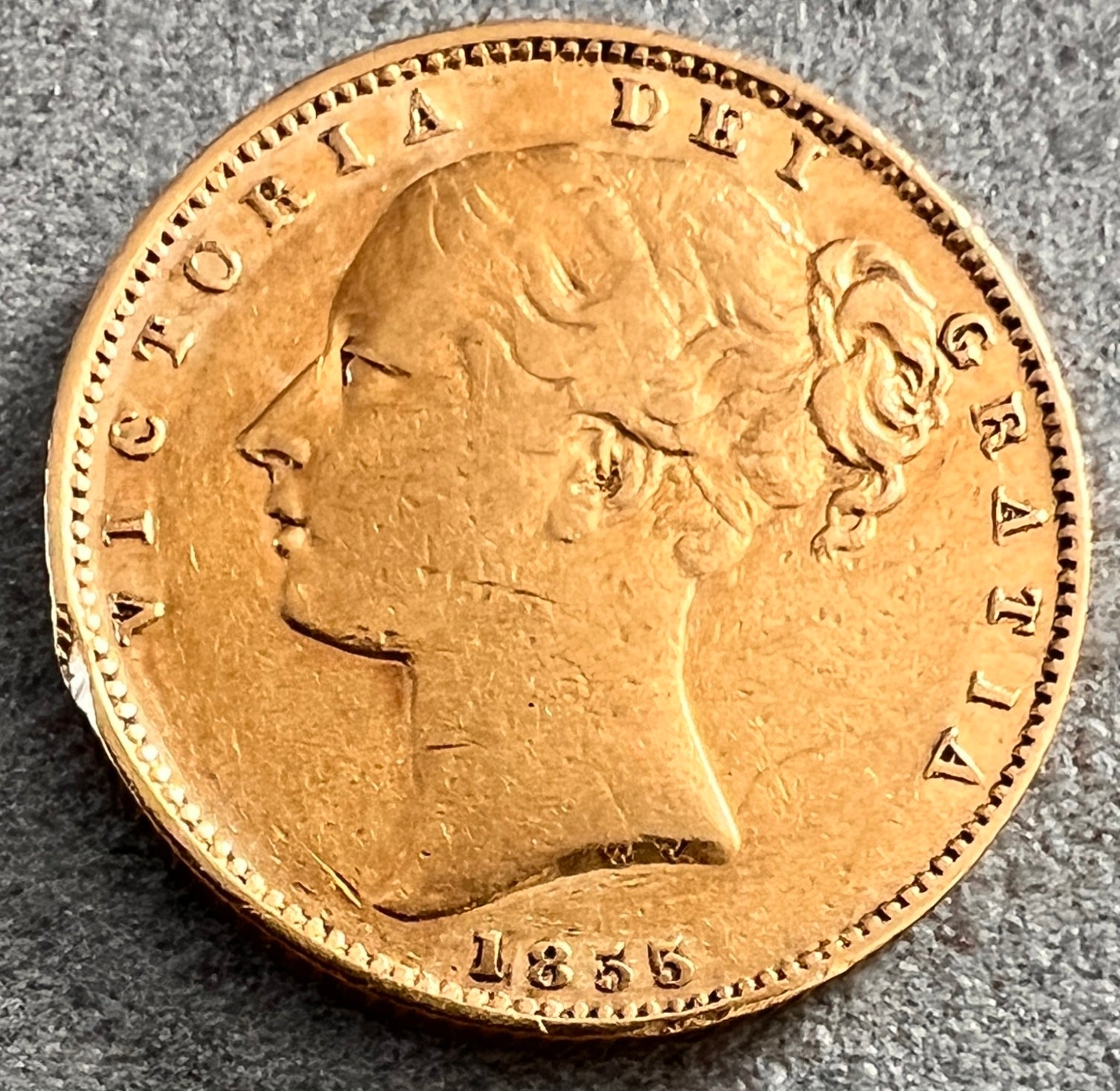 Monedă 1 Sovereign 1855, Victoria, Marea Britanie, aur