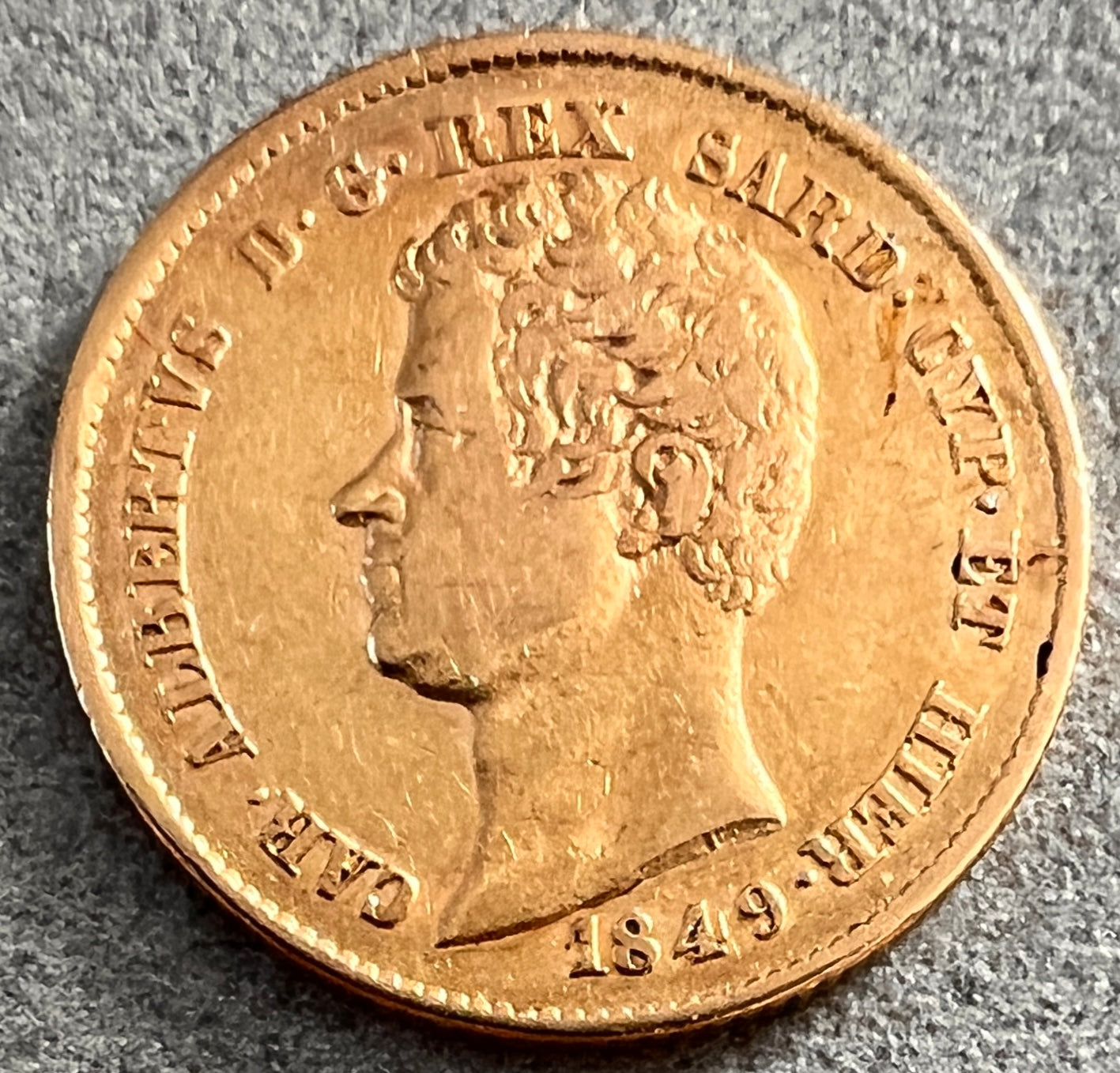 Monedă 20 lire, 1849 Charles Albert, Sardinia, aur