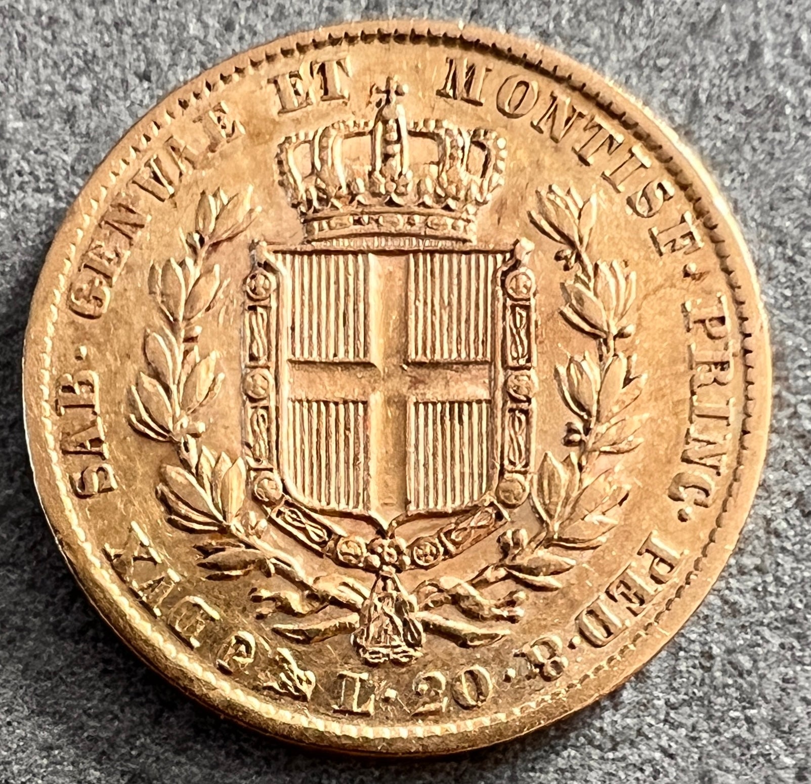 Monedă 20 lire, 1849 Charles Albert, Sardinia, aur