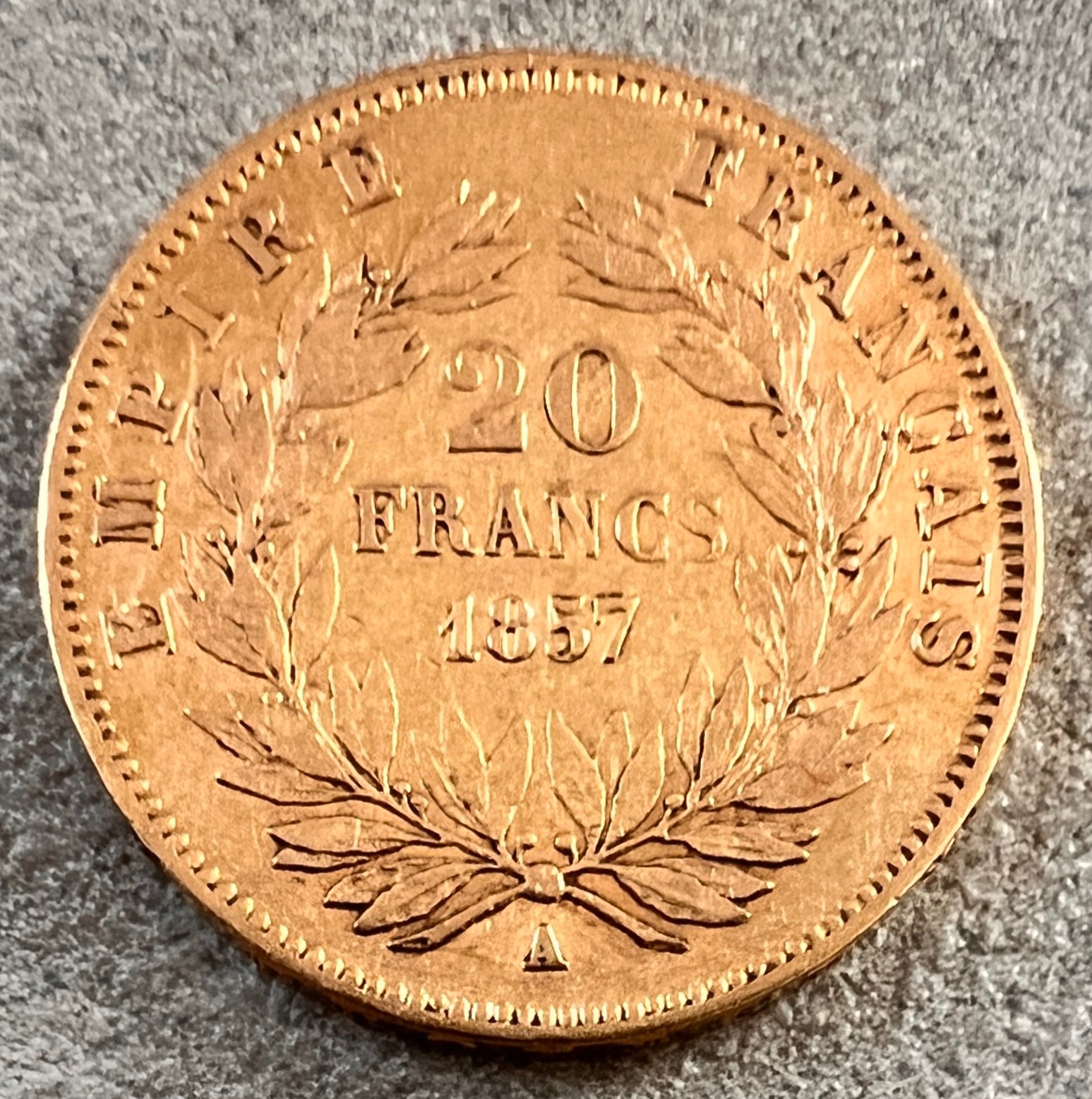 MONEDĂ 20 FRANCI Napoléon III, Paris, 1857, FRANȚA, AUR