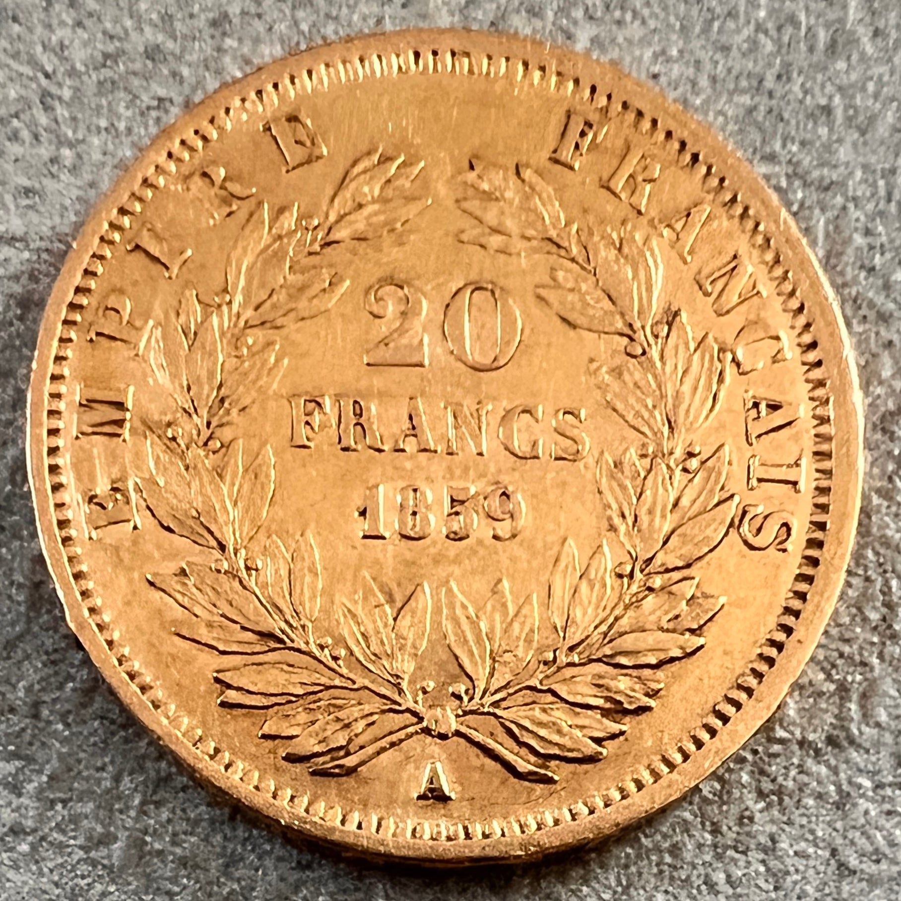 MONEDĂ 20 FRANCI Napoléon III, Paris, 1859, FRANȚA, AUR