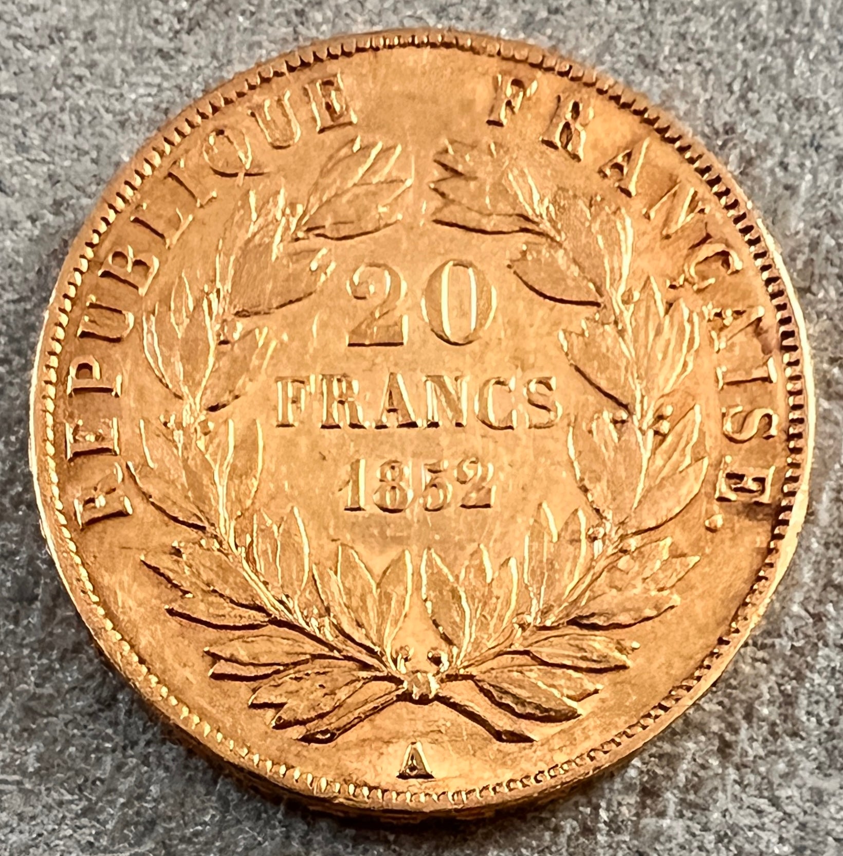 MONEDĂ 20 FRANCI Napoléon III, Paris, 1852, FRANȚA, AUR