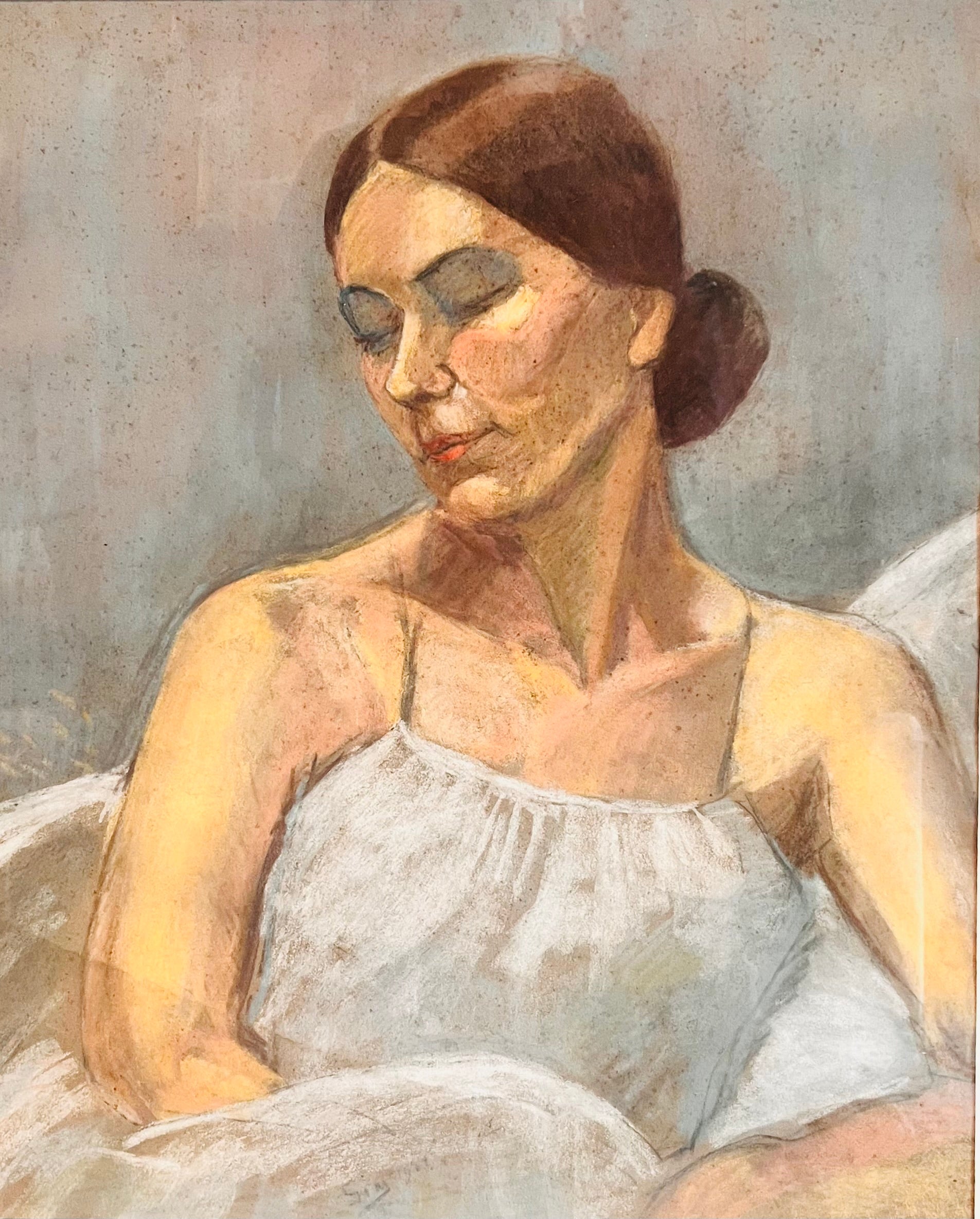 Mihail Simonidy - Portrait de femme à la robe blanche