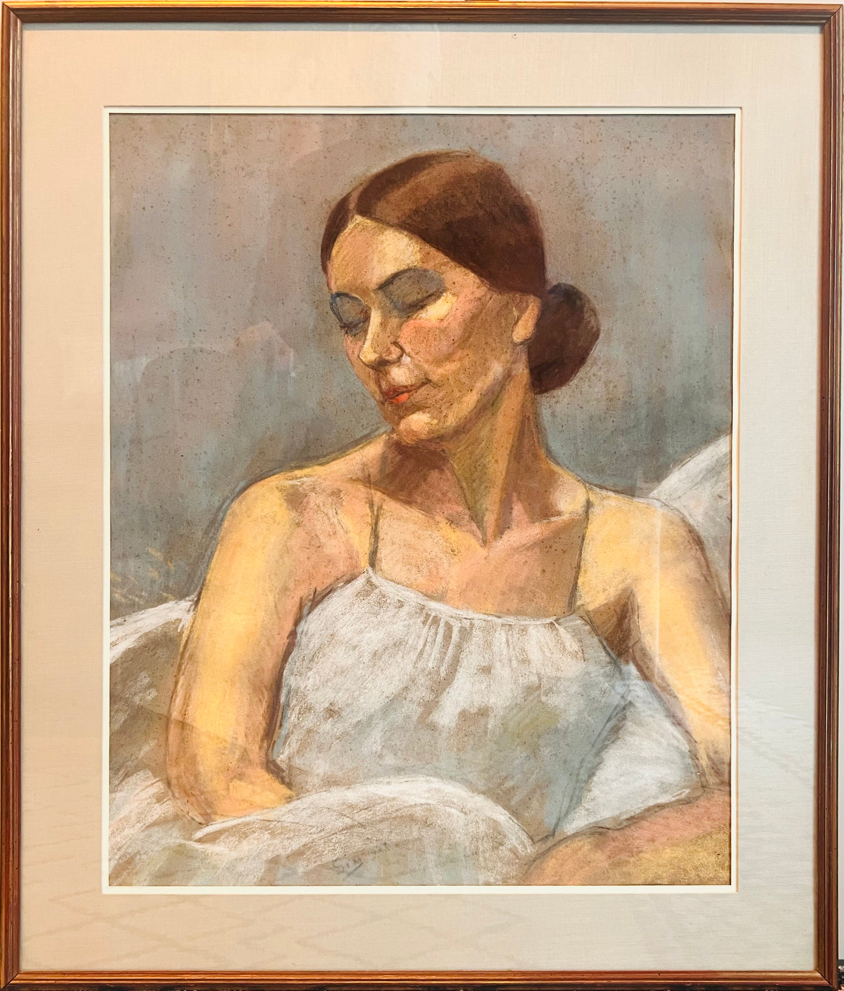 Mihail Simonidy - Portrait de femme à la robe blanche