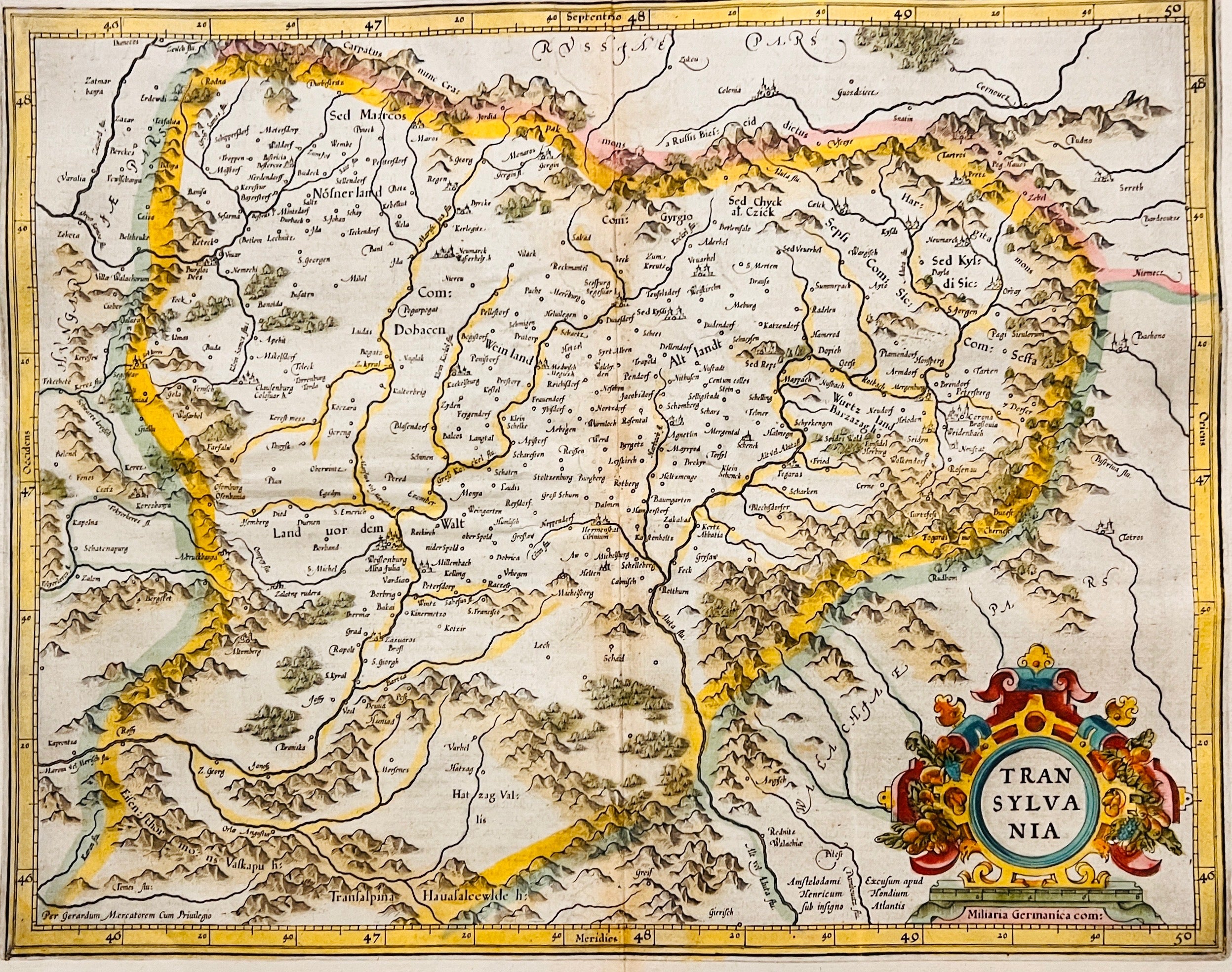 Hartă "Transylvania" de Gerardus Mercator, tipărită de Henricus Hondius, Amsterdam, 1623 - Artiss