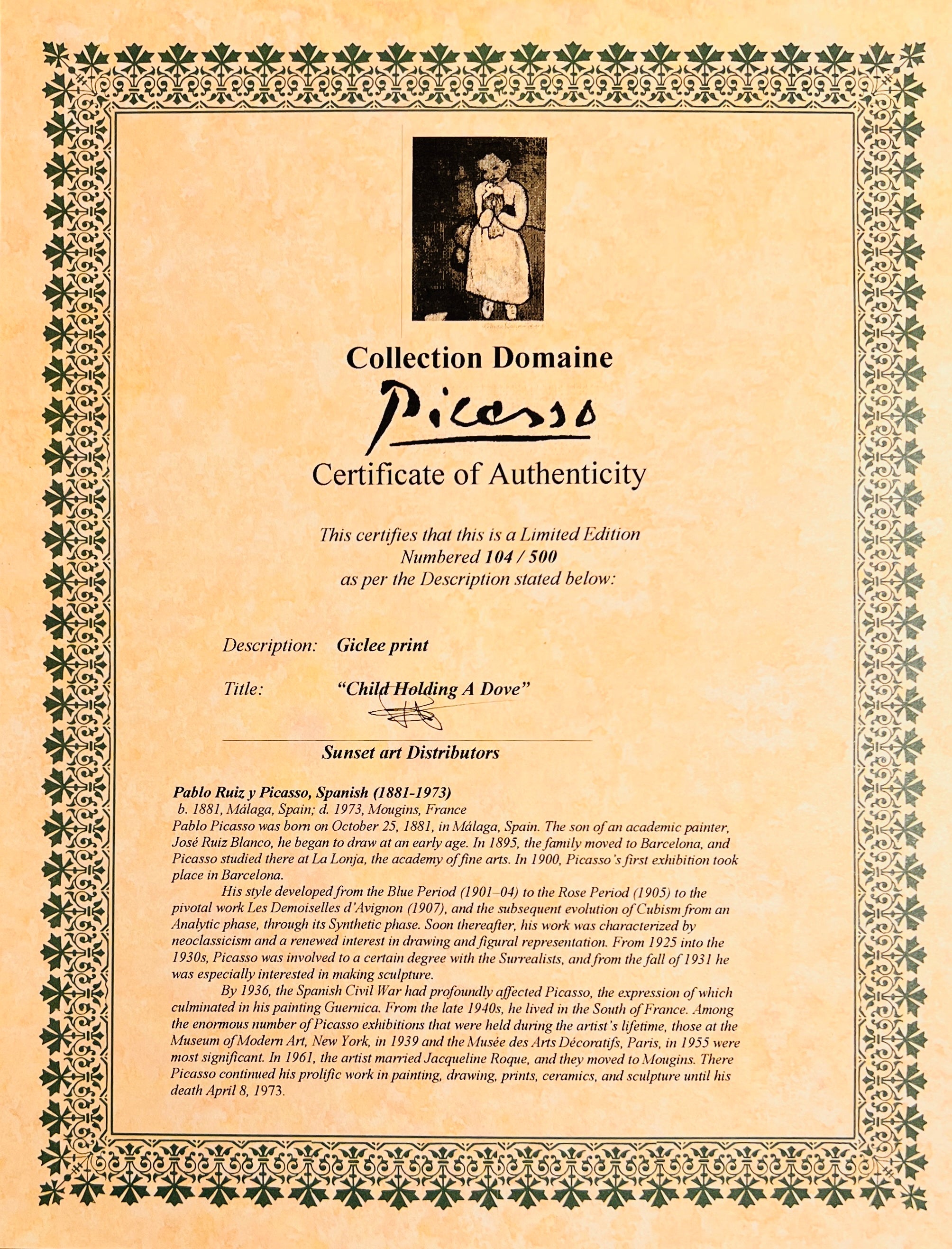 Pablo Picasso - Child Holding A Dove