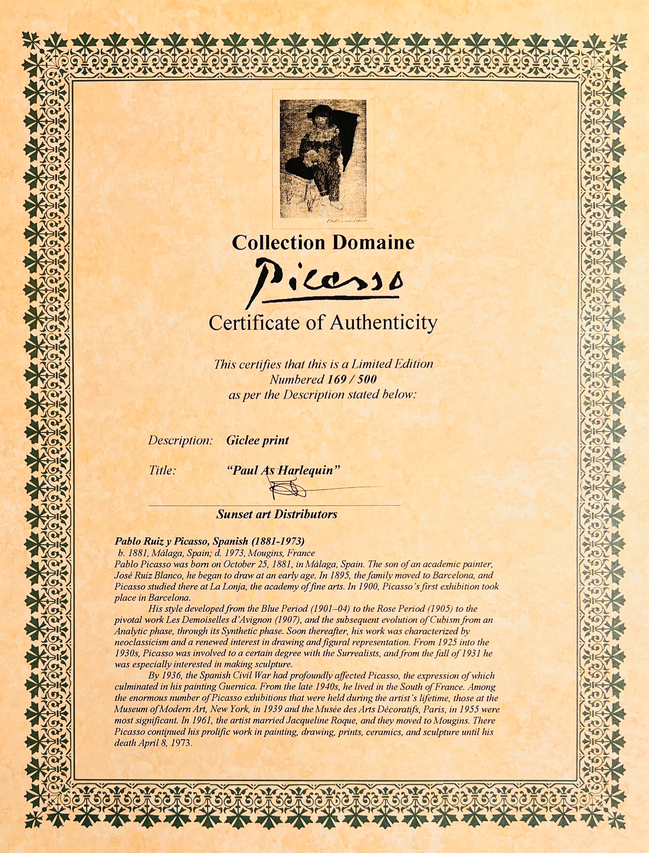 Pablo Picasso - Paul As Harlequin