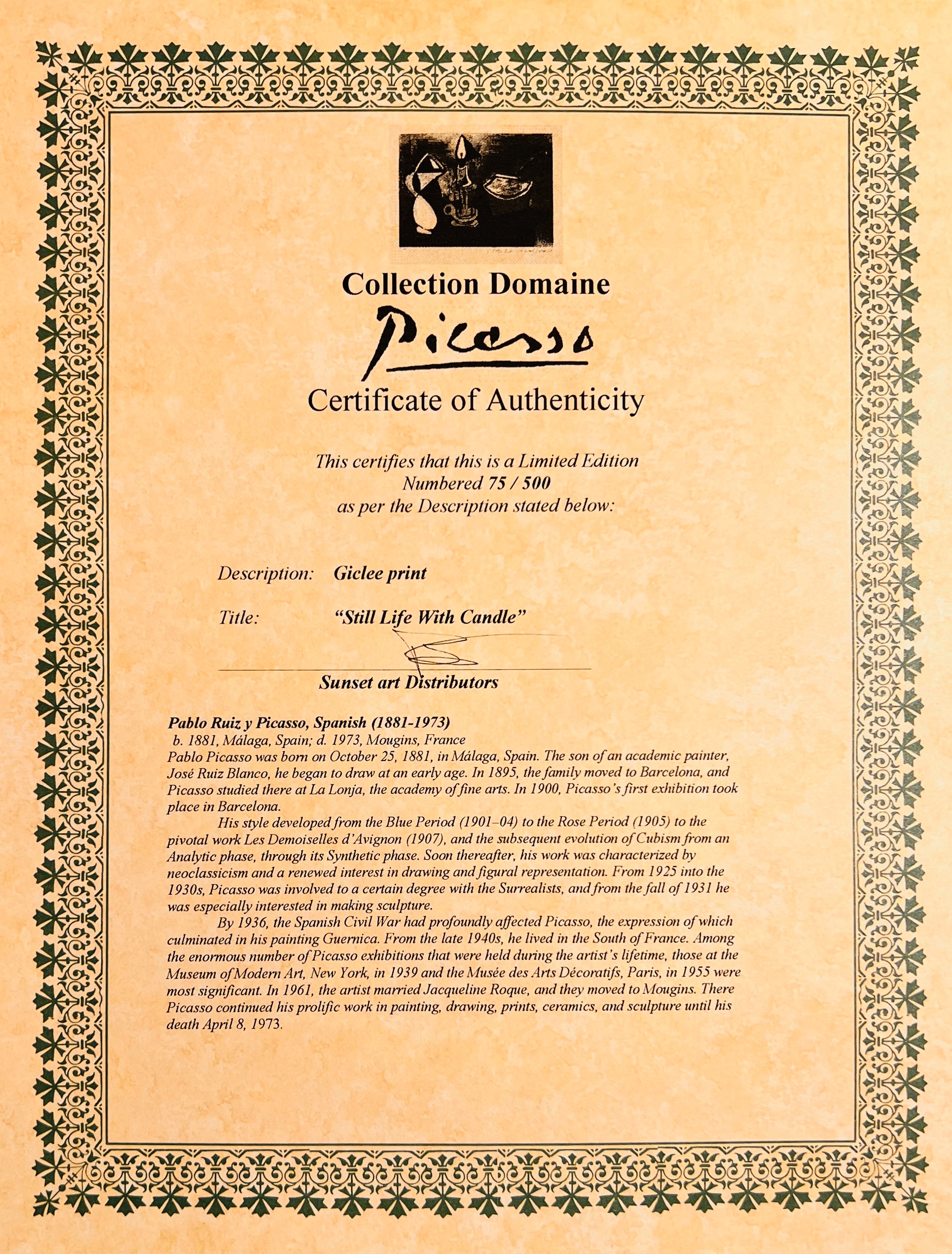 Pablo Picasso - Still Life With Candle