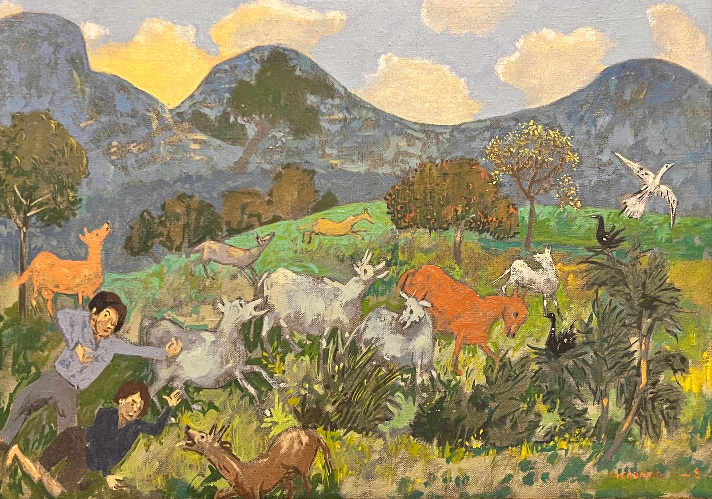 Gregoire Michonze - Personnages et animaux dans un paysage de montagne