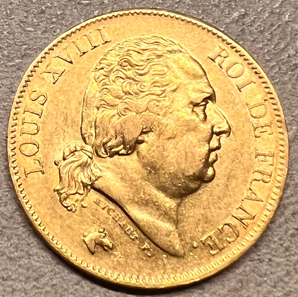 COIN 40 fr. Louis XVIII 1, Paris, 1818, FRANCE, GOLD