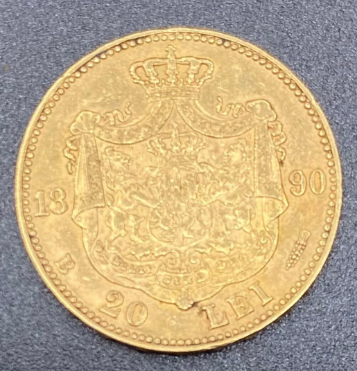 Monedă 20 Lei 1890, Carol I Rege al României, aur