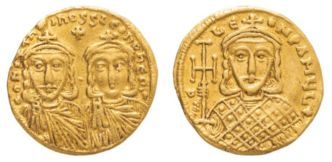 Monedă Solidus, Constantin V și Leon IV, Imperiul Bizantin, 756-764 e.n., aur (În clasare) - Artiss