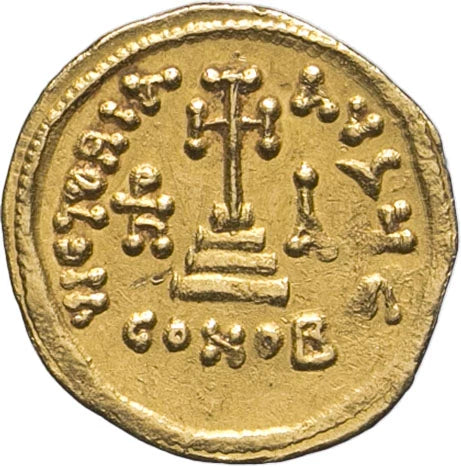 Monedă Solidus, Heraclius, Heraclius Constantin și Heraclonas, Imperiul Bizantin, 637–638 e.n., aur, cu certificat (clasată tezaur)