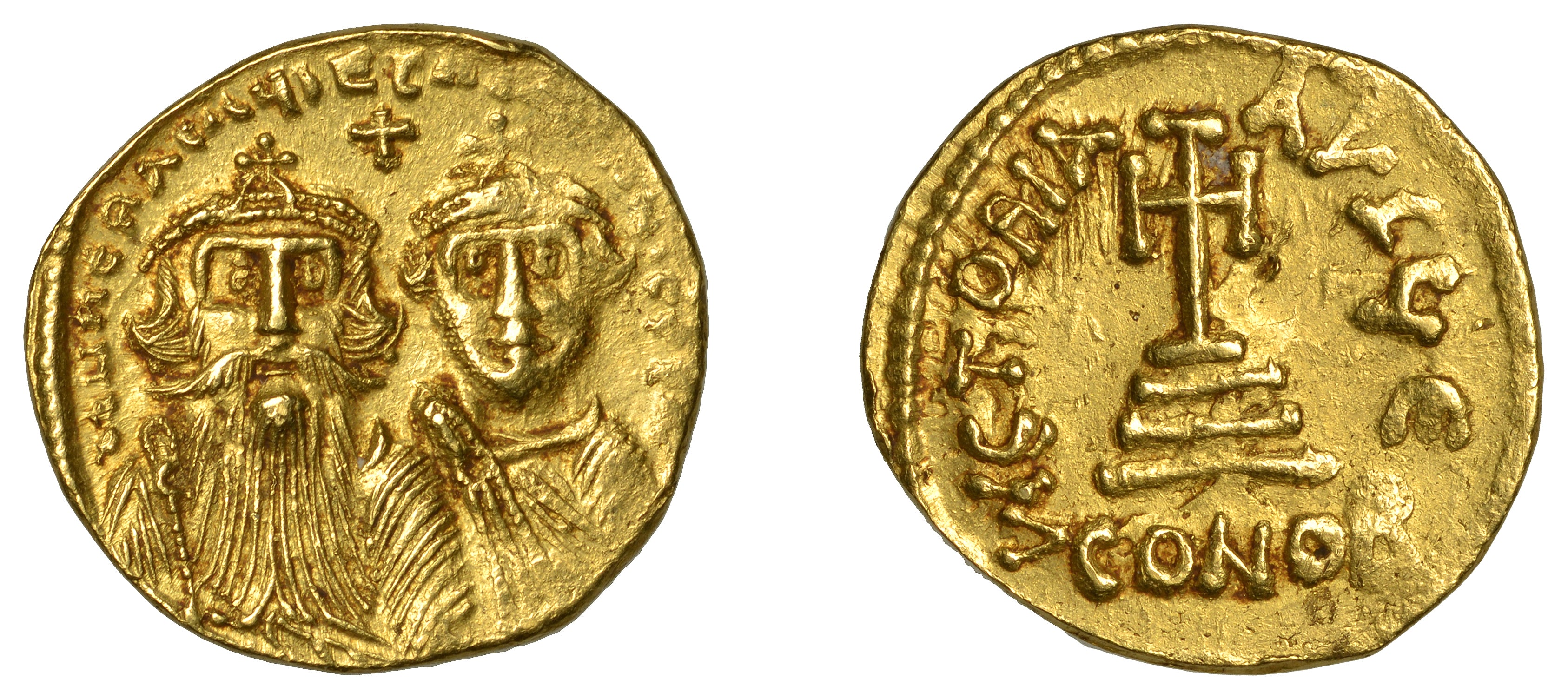 Monedă Solidus, Heraclius și Heraclius Constantin, Imperiul Bizantin, 629-632 e.n., aur (clasată tezaur)