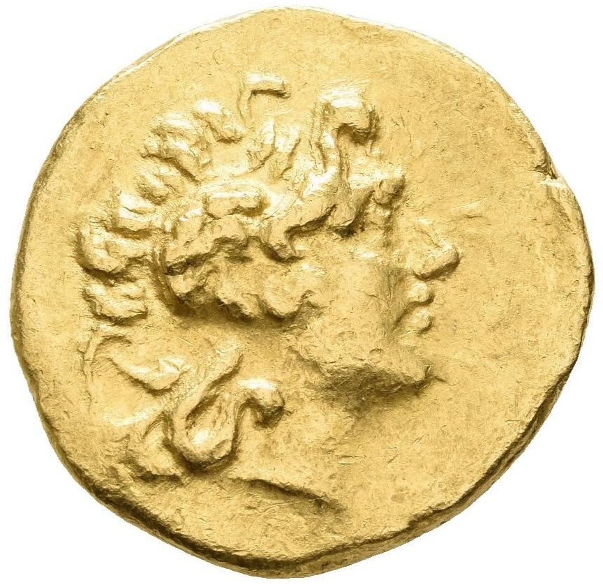 Monedă Stater, Mithridates VI Eupator, Regele Pontului, în numele lui Lysimachos, bătută la Tomis, cca. 88-86 î.e.n., aur, (clasată tezaur)