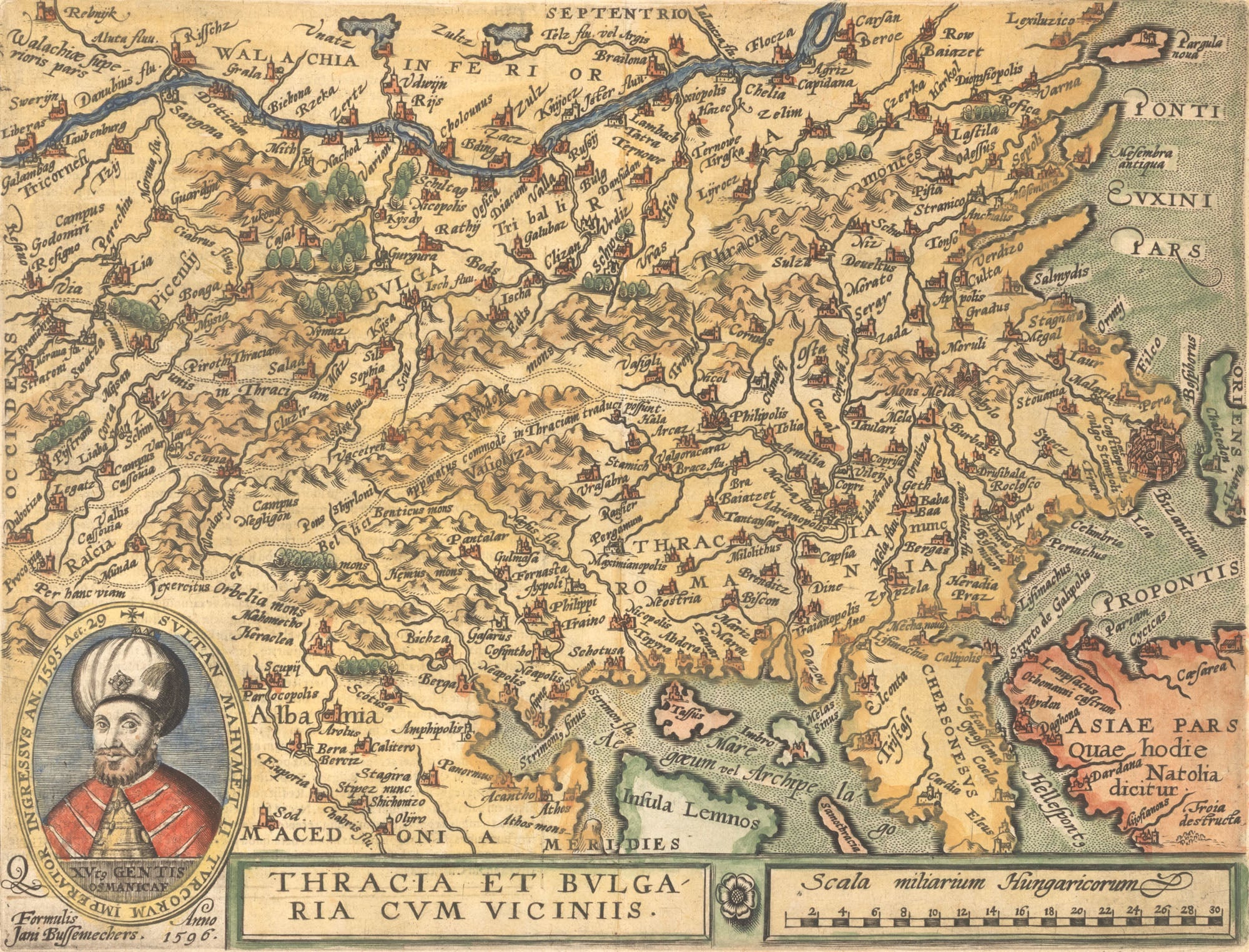 Hartă "Thracia et Bulgaria cum Viciniis", de Matthias Quad, atlasul Europae Totius Orbis Terrarum, Cologne, 1596 - Artiss