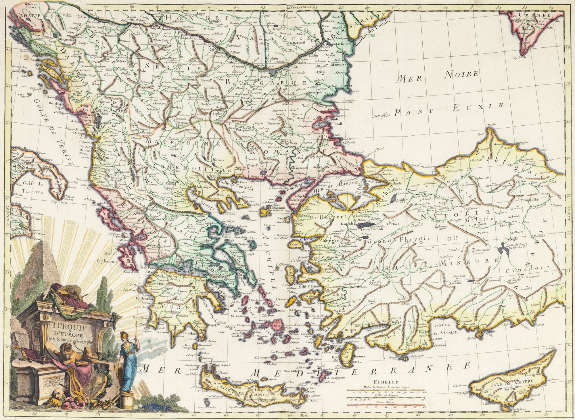 Hartă ”Turcia Europeană”, realizată de Jean Janvier, imprimată de François Santini, Veneția, 1784