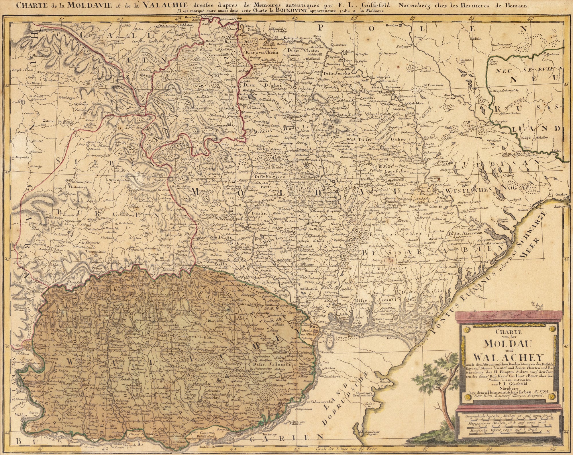 Hartă "MOLDAU UND WALACHEY", de Johann Baptist Homann, Nürnberg, 1785